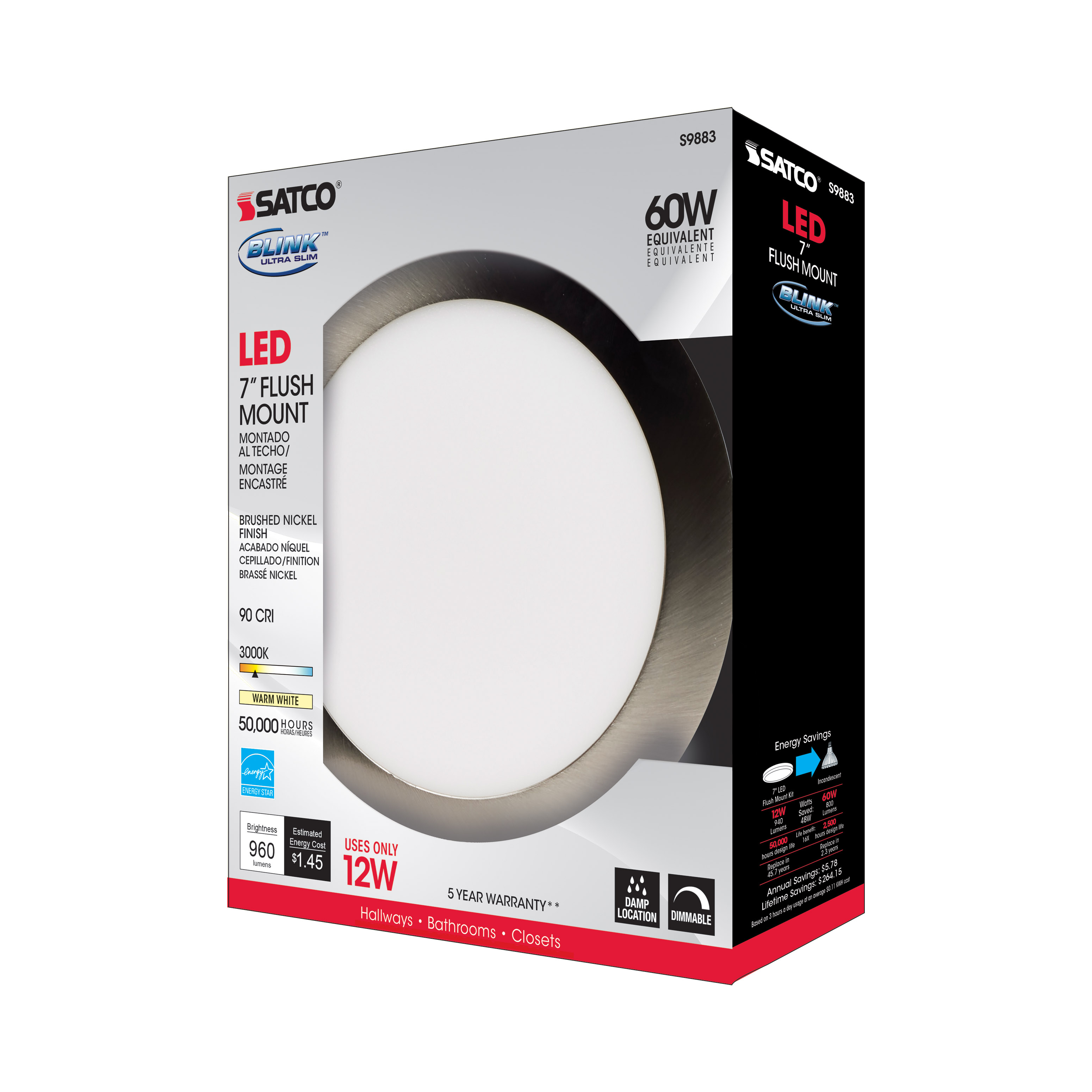 12W/LED/7"FLUSH/3K/BN/SL - S9883