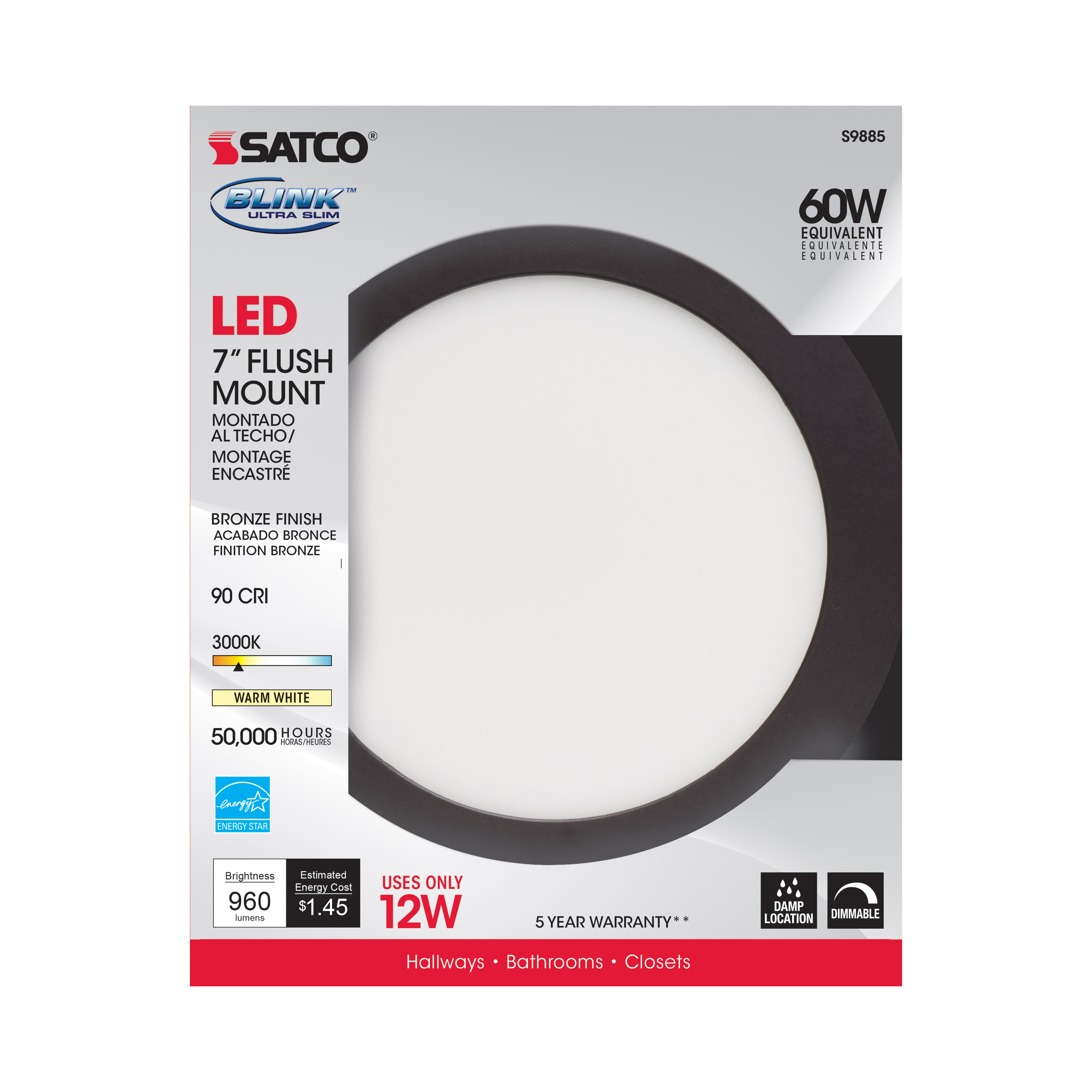 12W/LED/7"FLUSH/3K/BRZ/SL - S9885