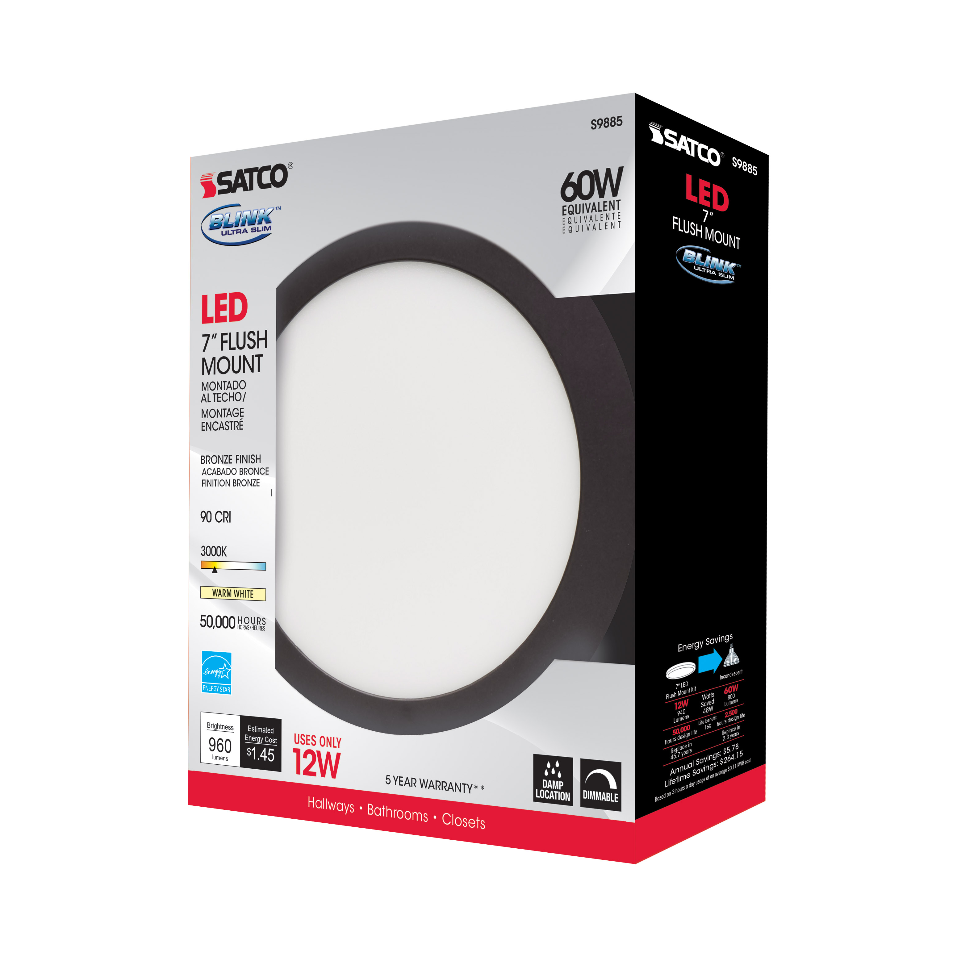 12W/LED/7"FLUSH/3K/BRZ/SL - S9885