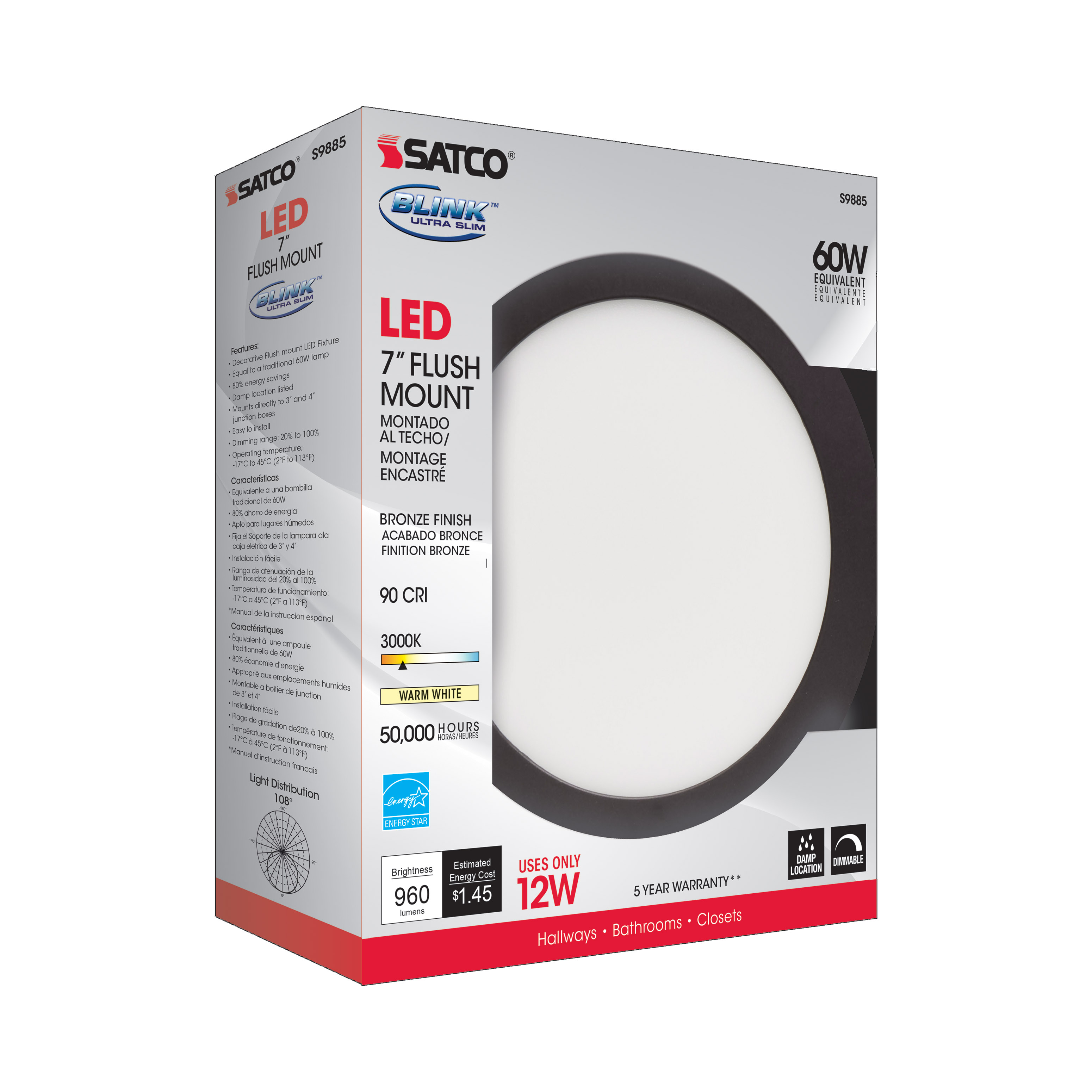 12W/LED/7"FLUSH/3K/BRZ/SL - S9885