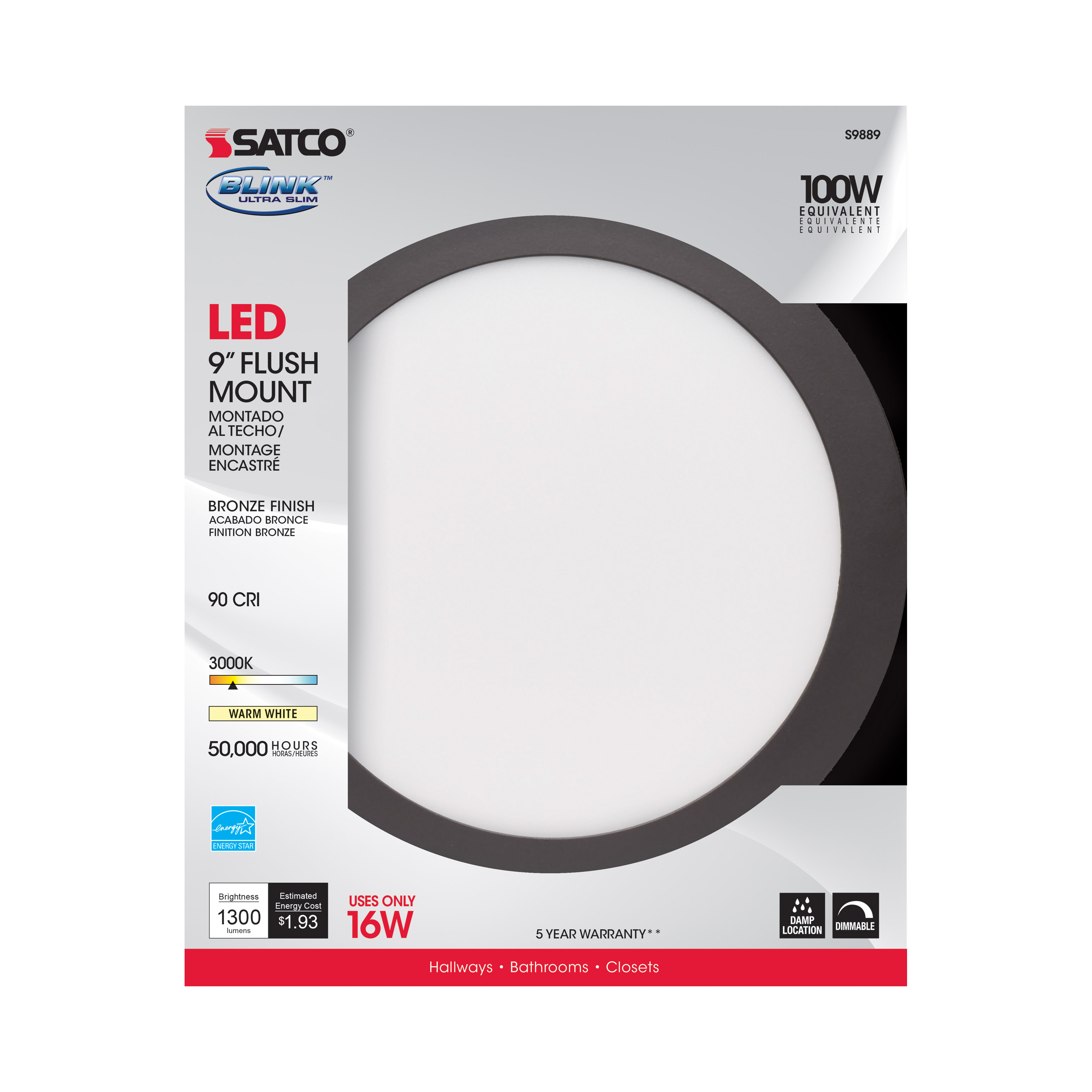 16W/LED/9"FLUSH/3K/BRZ/SL - S9889