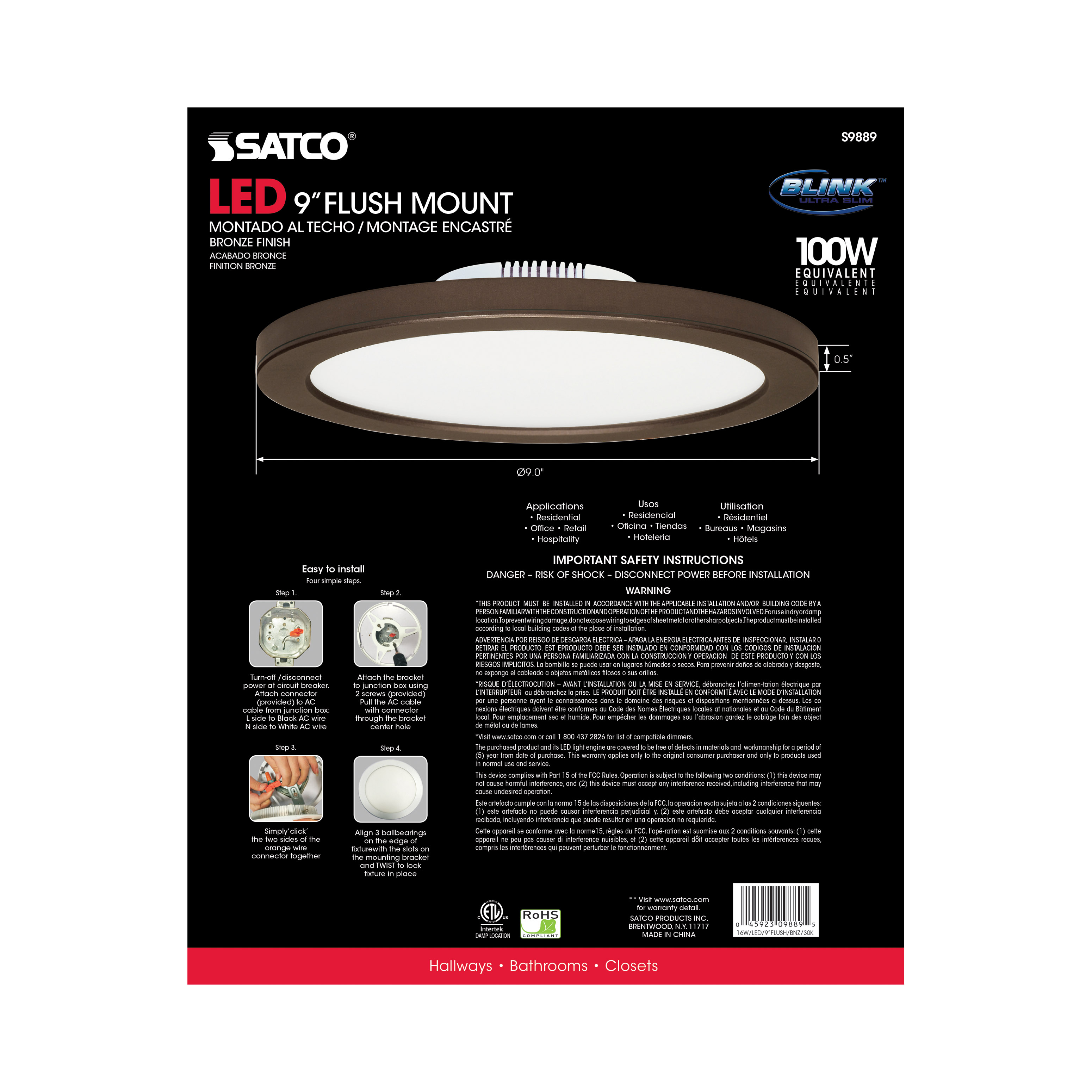 16W/LED/9"FLUSH/3K/BRZ/SL - S9889