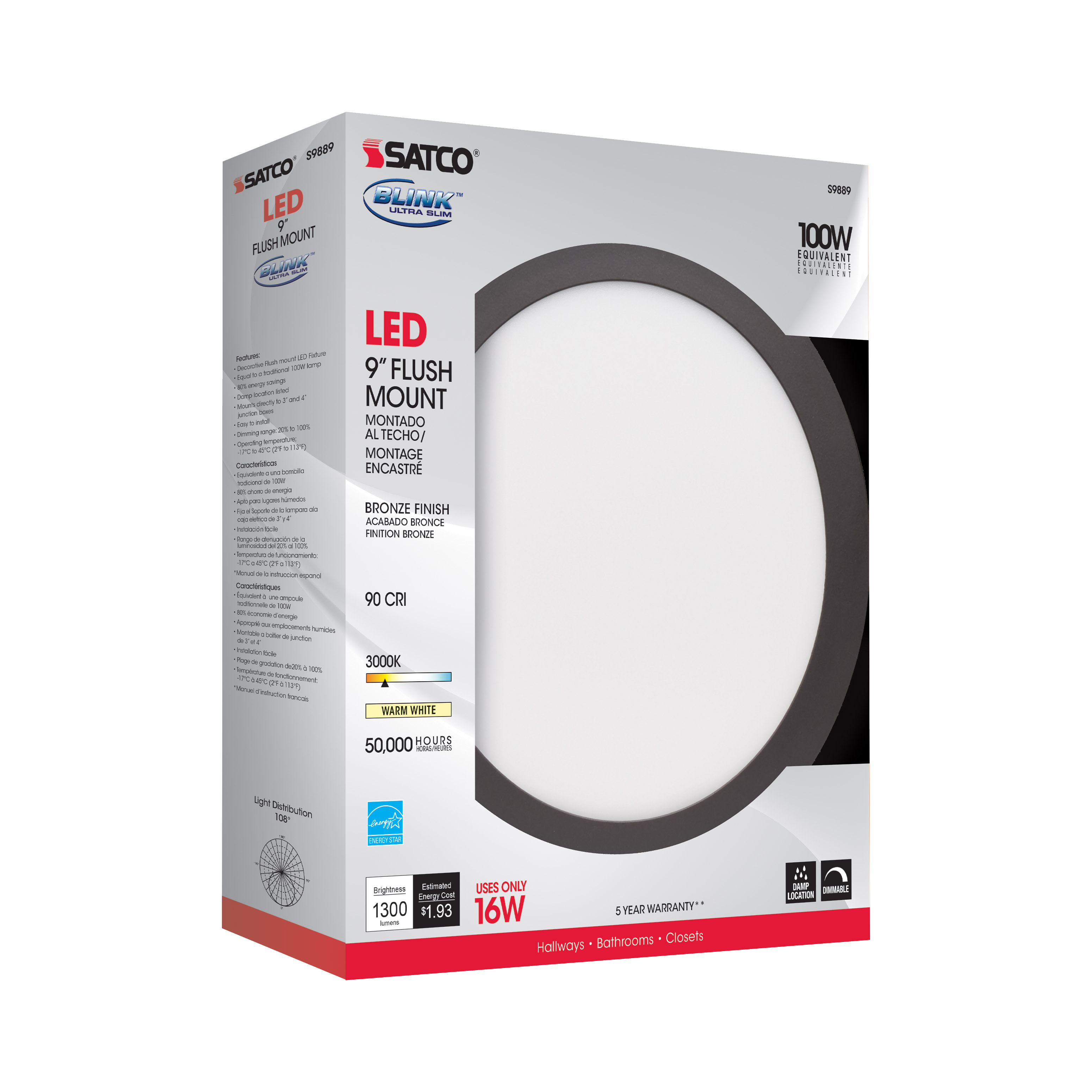 16W/LED/9"FLUSH/3K/BRZ/SL - S9889