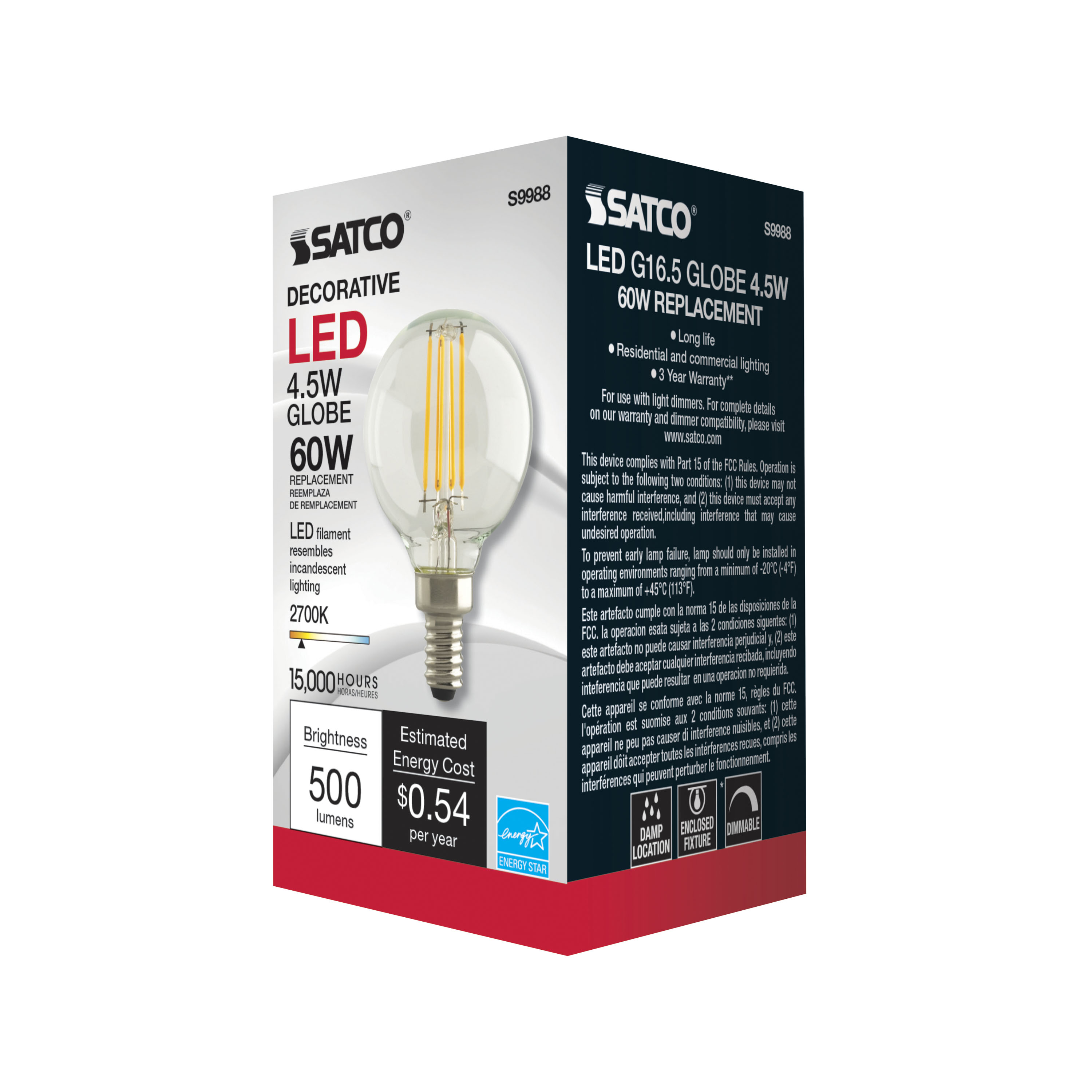 4.5G16.5/LED/CL/27K/120V/E12 - S9988