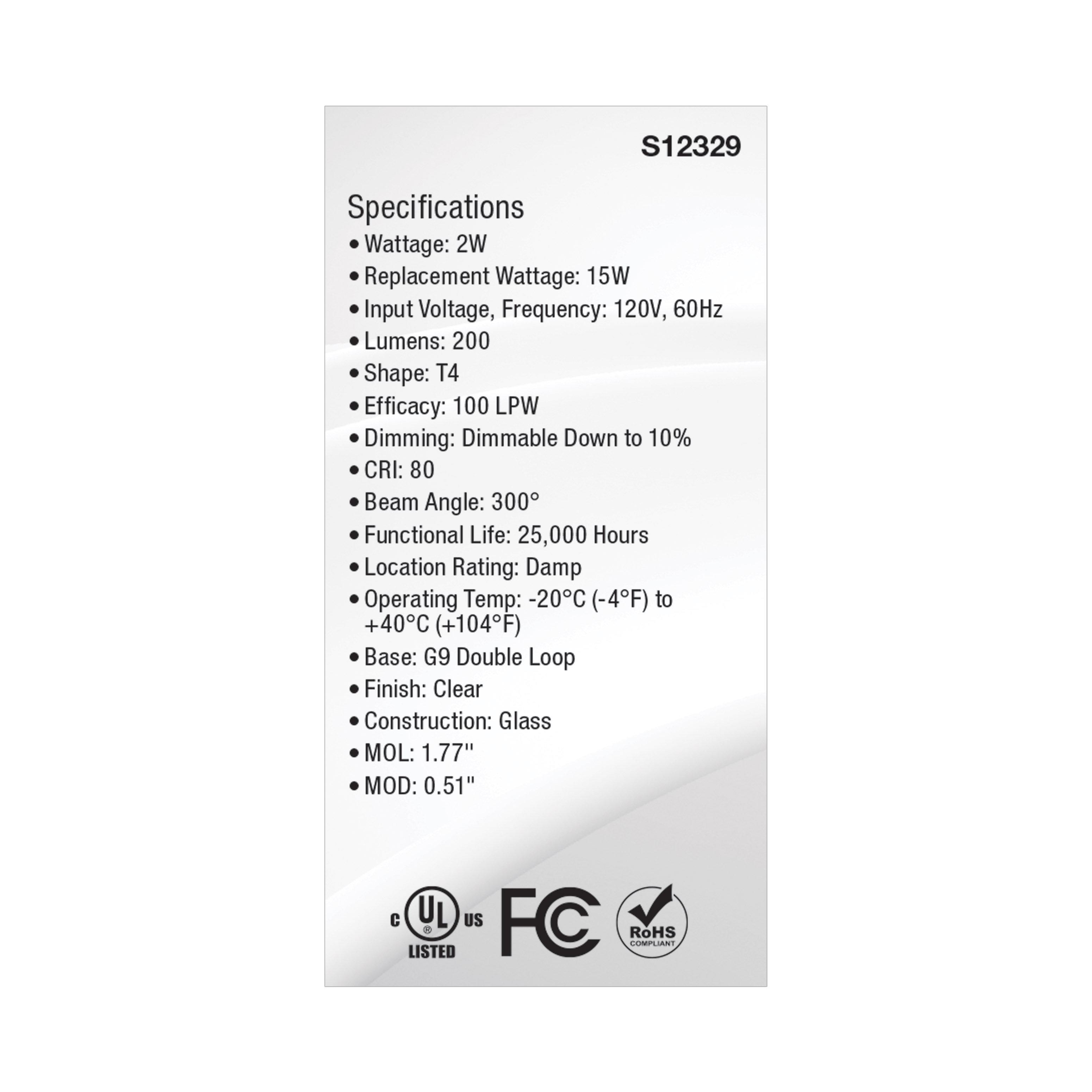 2W/LED/G9/CL/850/120V - S12329