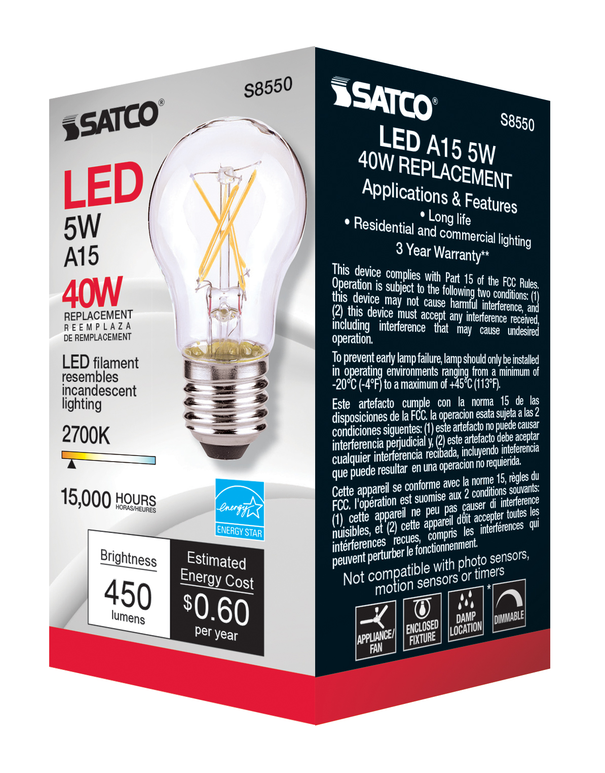 5A15/CL/LED/E26/27K/90CRI/120V - S8550