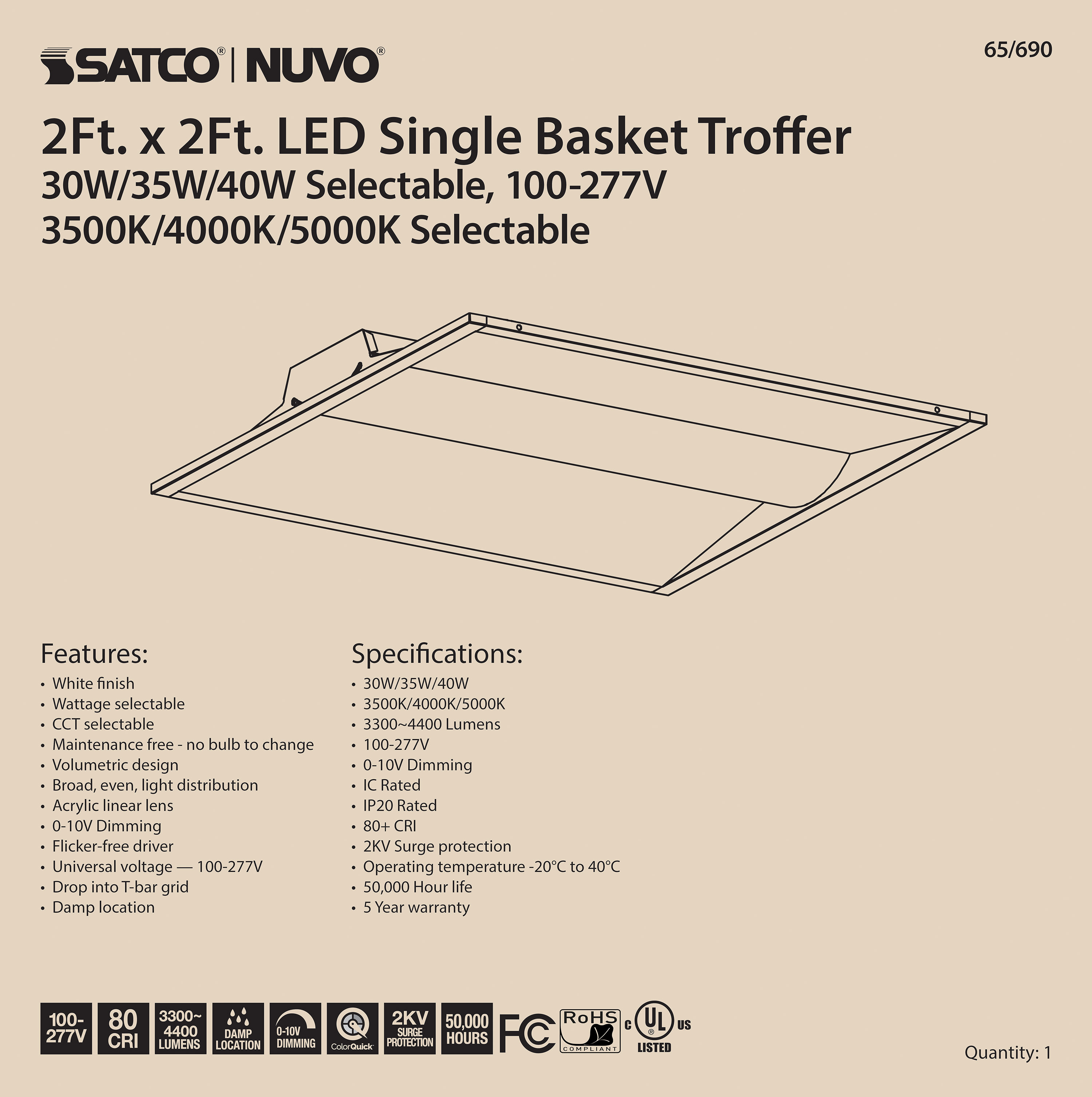 65-690 2X2 SINGLE BASKET TROFFER