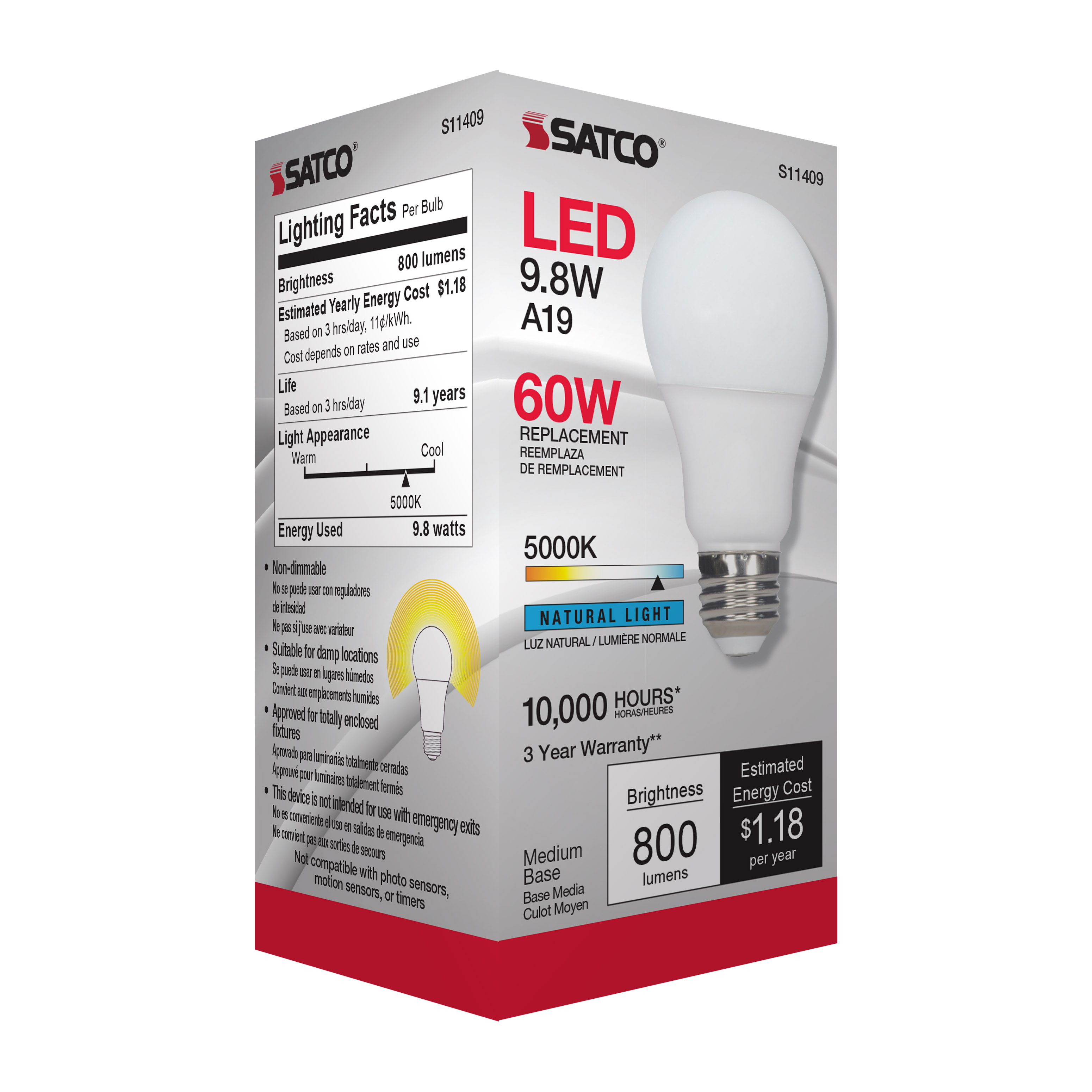 9.8A19/LED/50K/120V/ECO/ND - S11409
