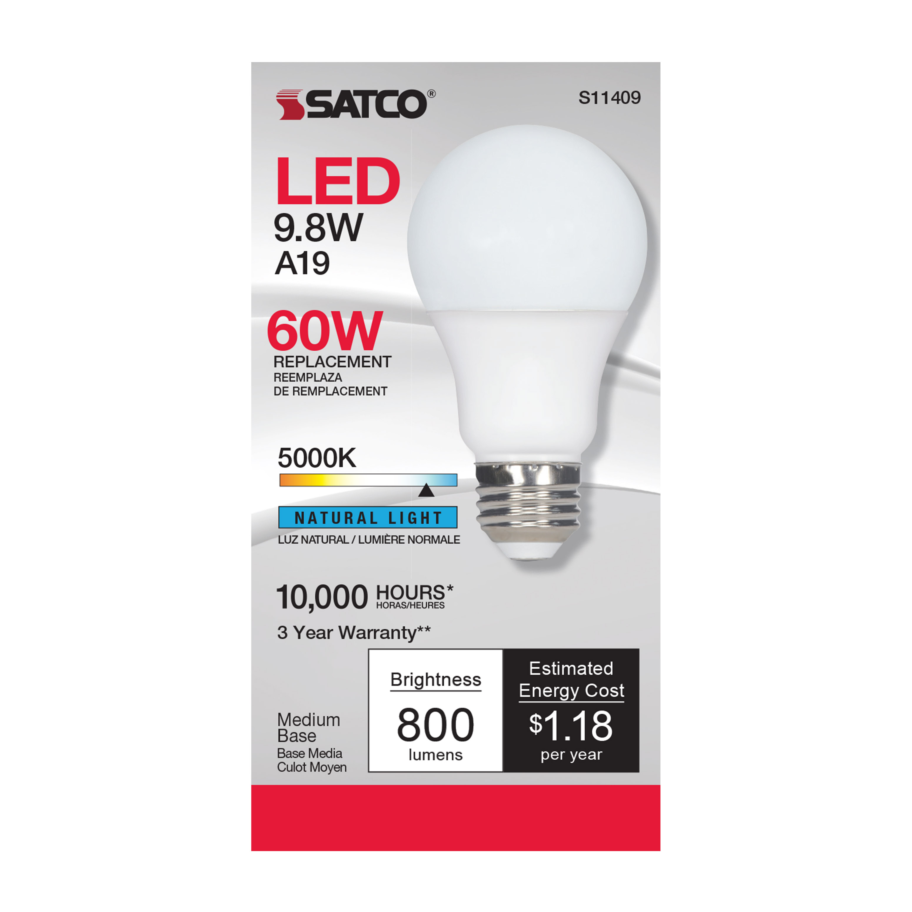 9.8A19/LED/50K/120V/ECO/ND - S11409