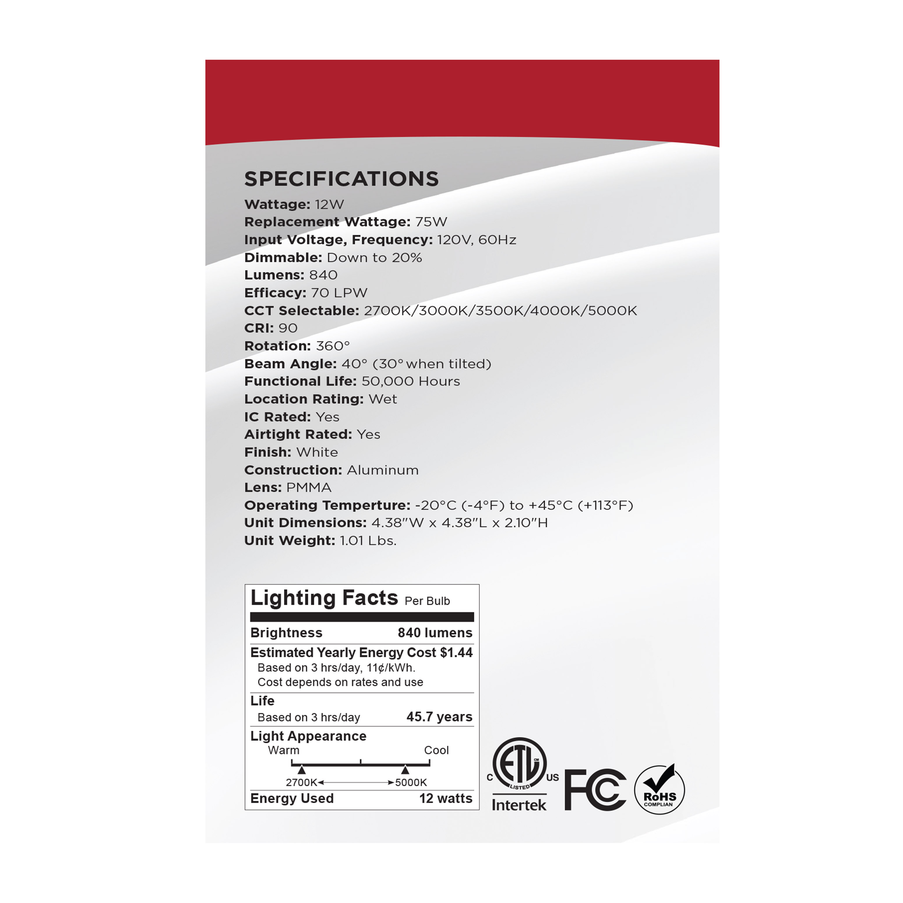12W/DW/GBL/3.5/CCT/SQ/RD/WH - S11627R1
