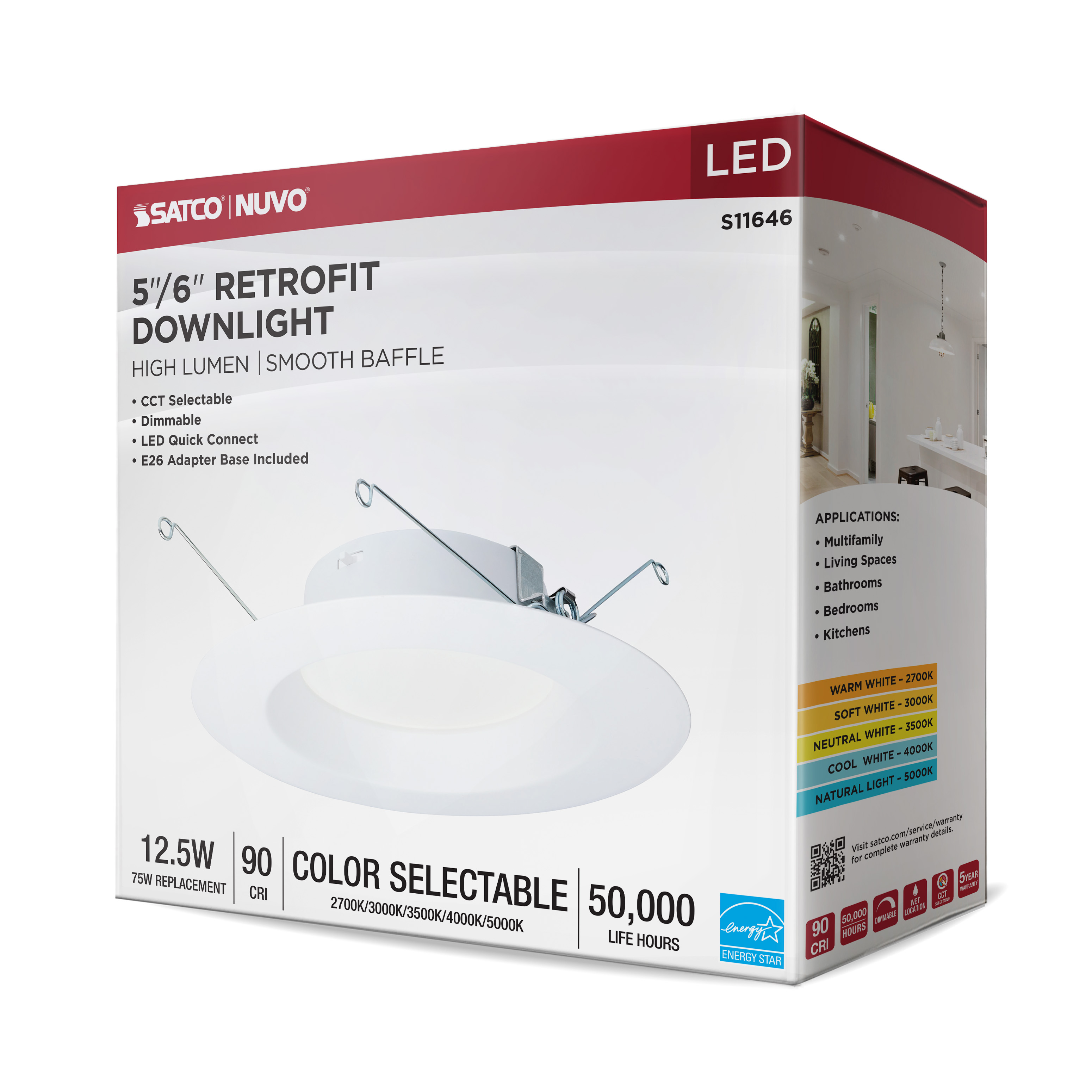 12.5WLED/DLR/5-6/CCT-SEL/RD/WH - S11646
