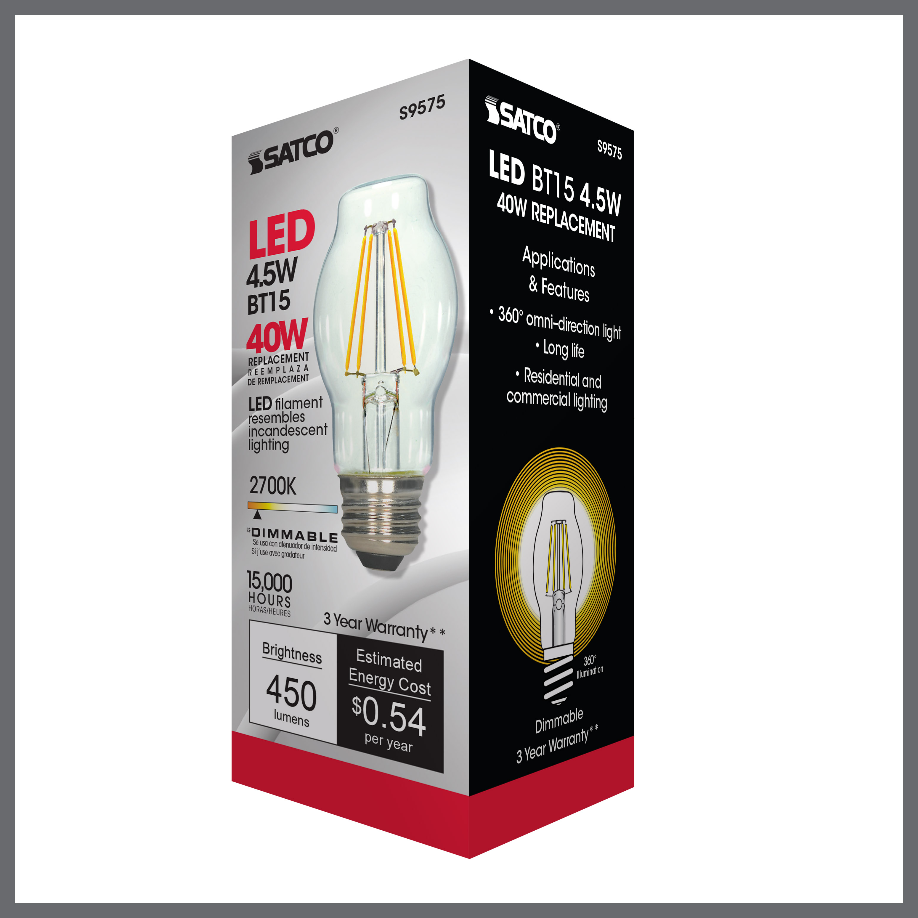 4.5BT15/CL/LED/E26/27K/120V - S9575