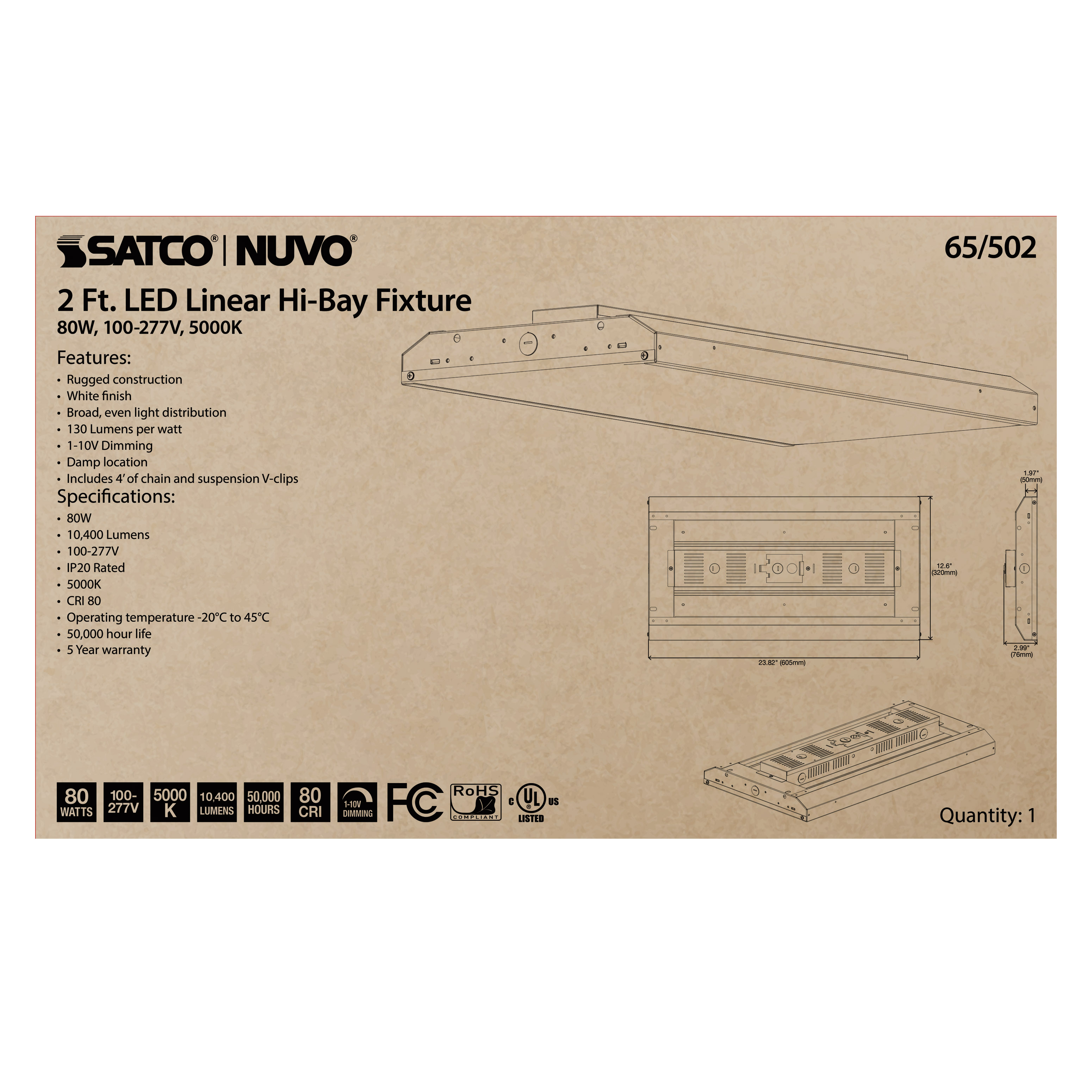 80W LED 2FT LINEAR HI-BAY - 65-502
