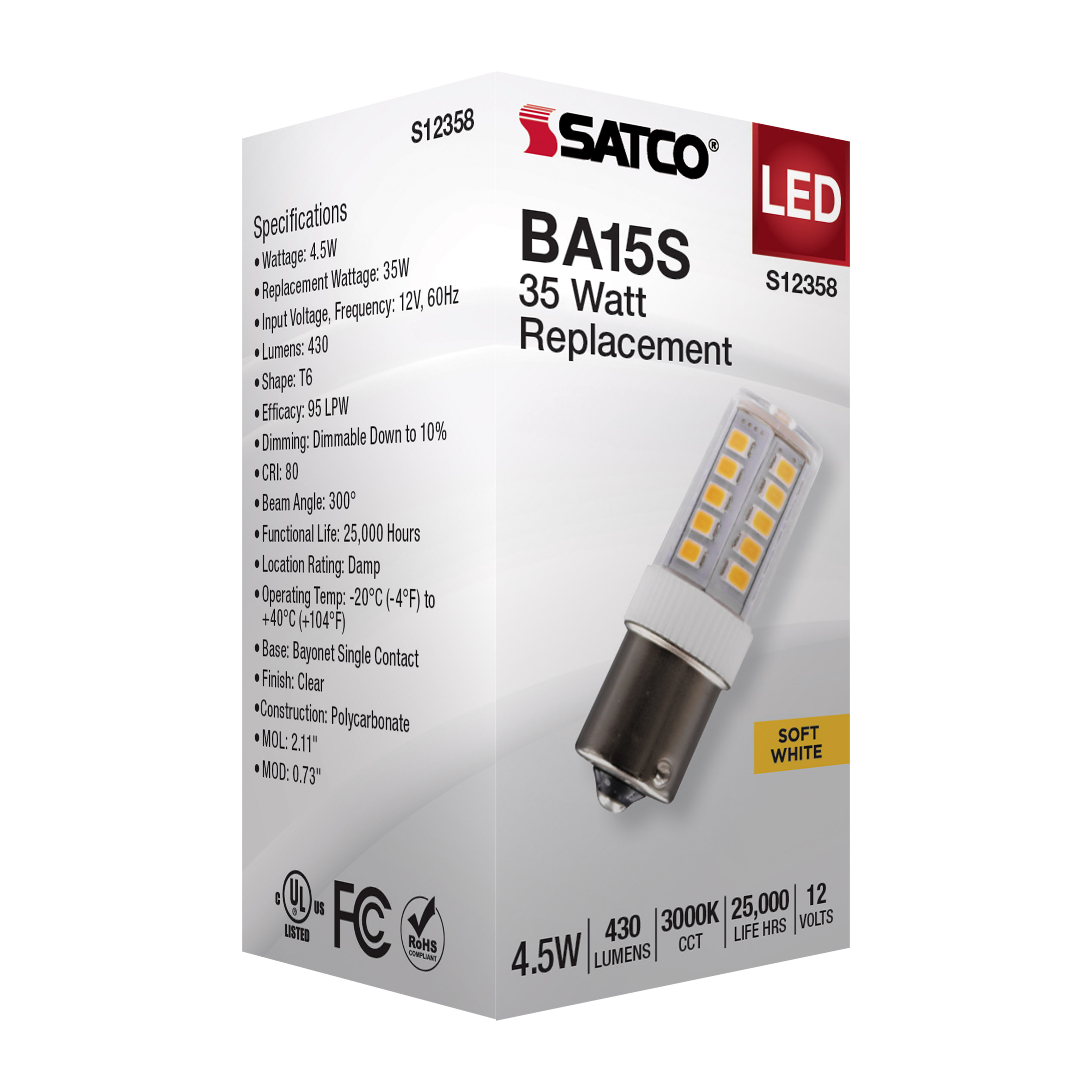 S12358 4.5W/LED/BA15S/CL/830/12V