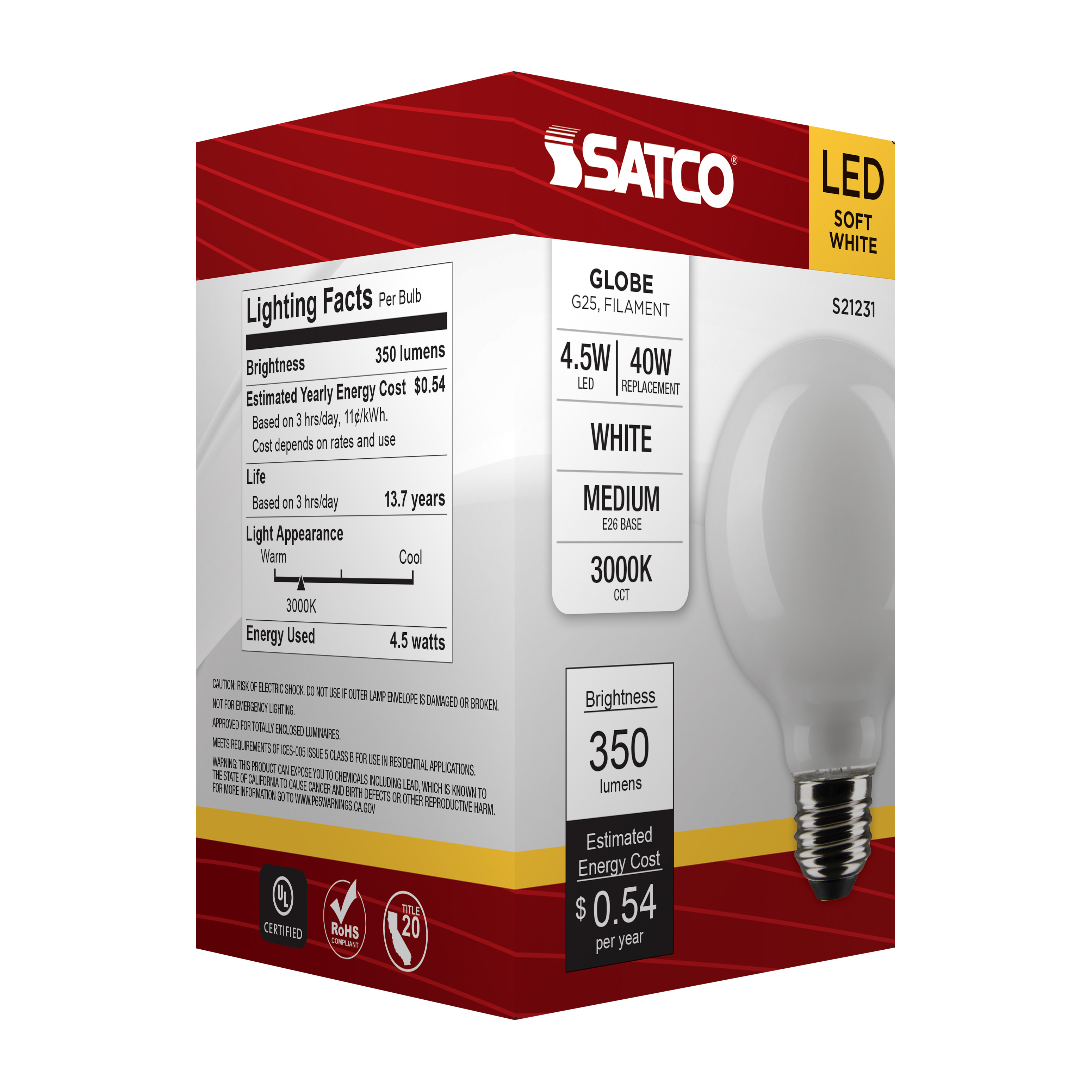 S21231 4.5G25/LED/WH/930/120V