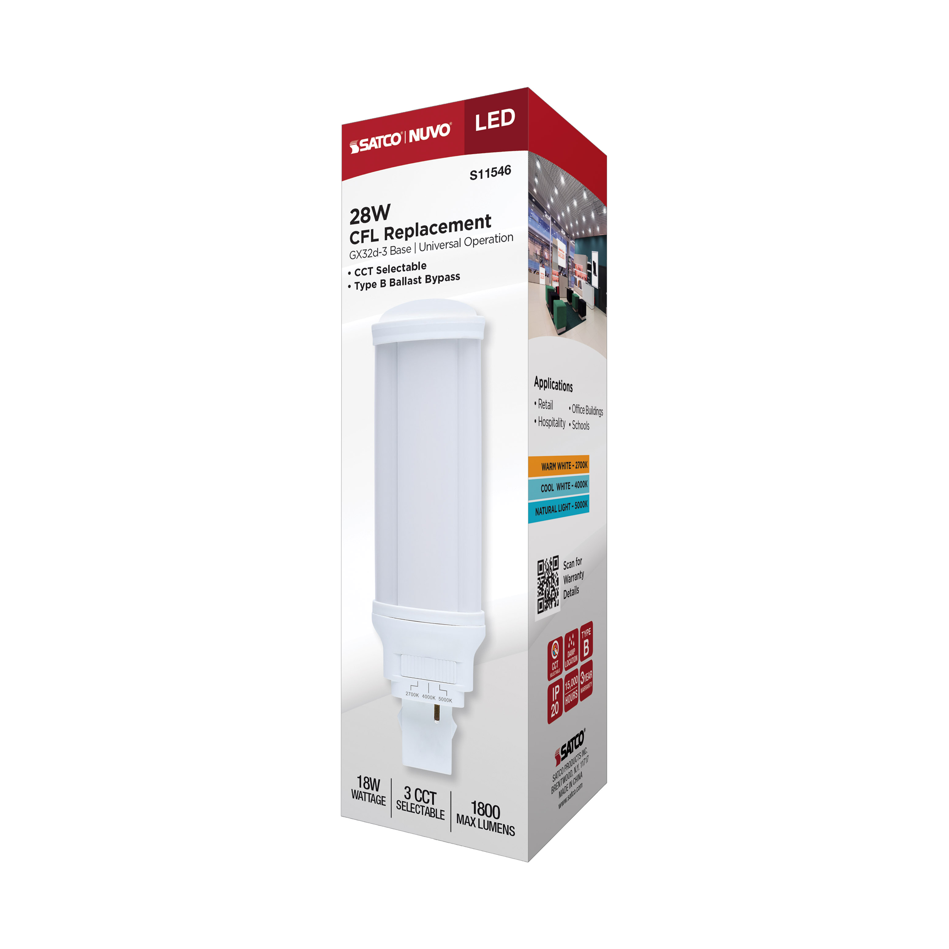 S11546 18W/LED/CFL/3CCT/BP/GX32D-3