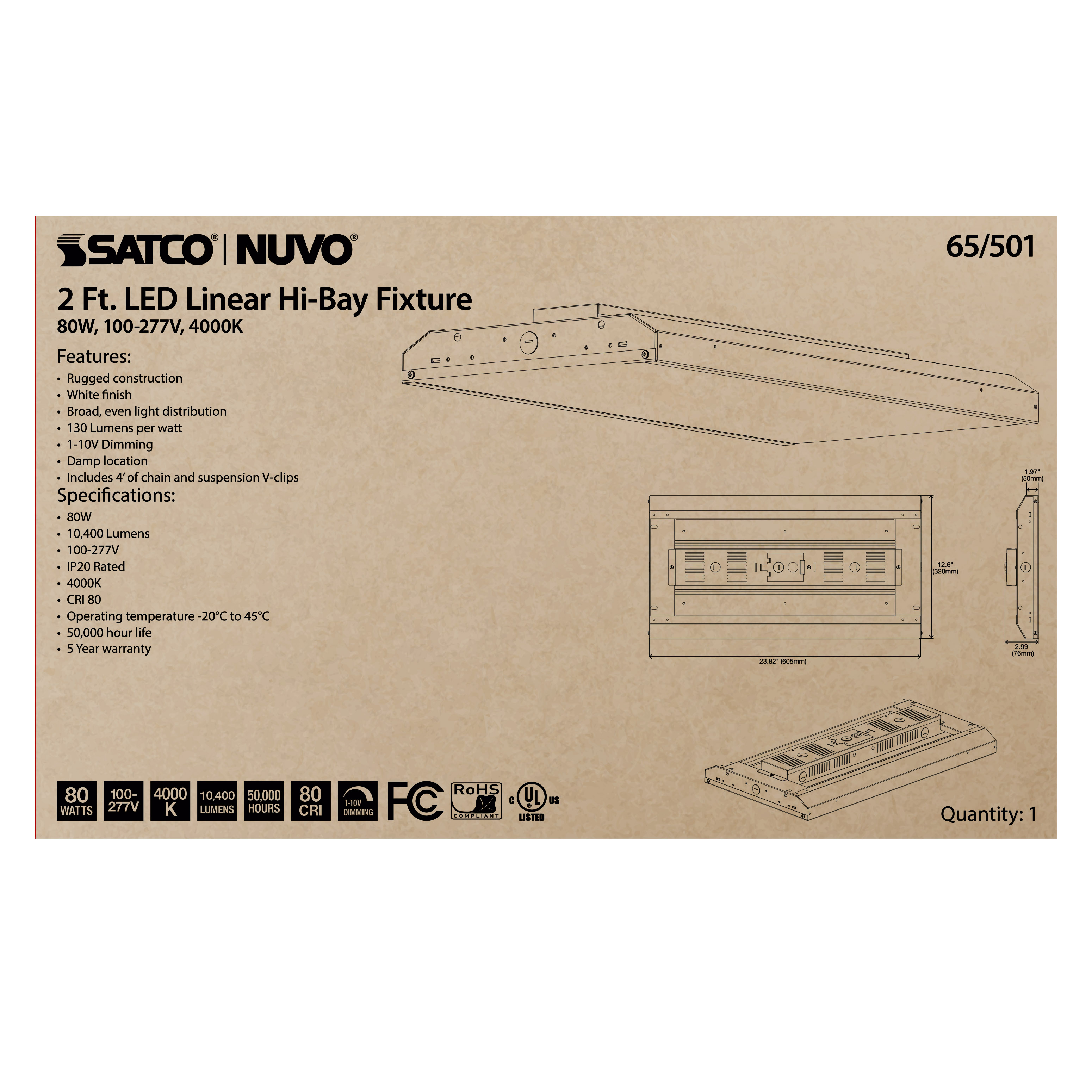 80W LED 2FT LINEAR HI-BAY - 65-501