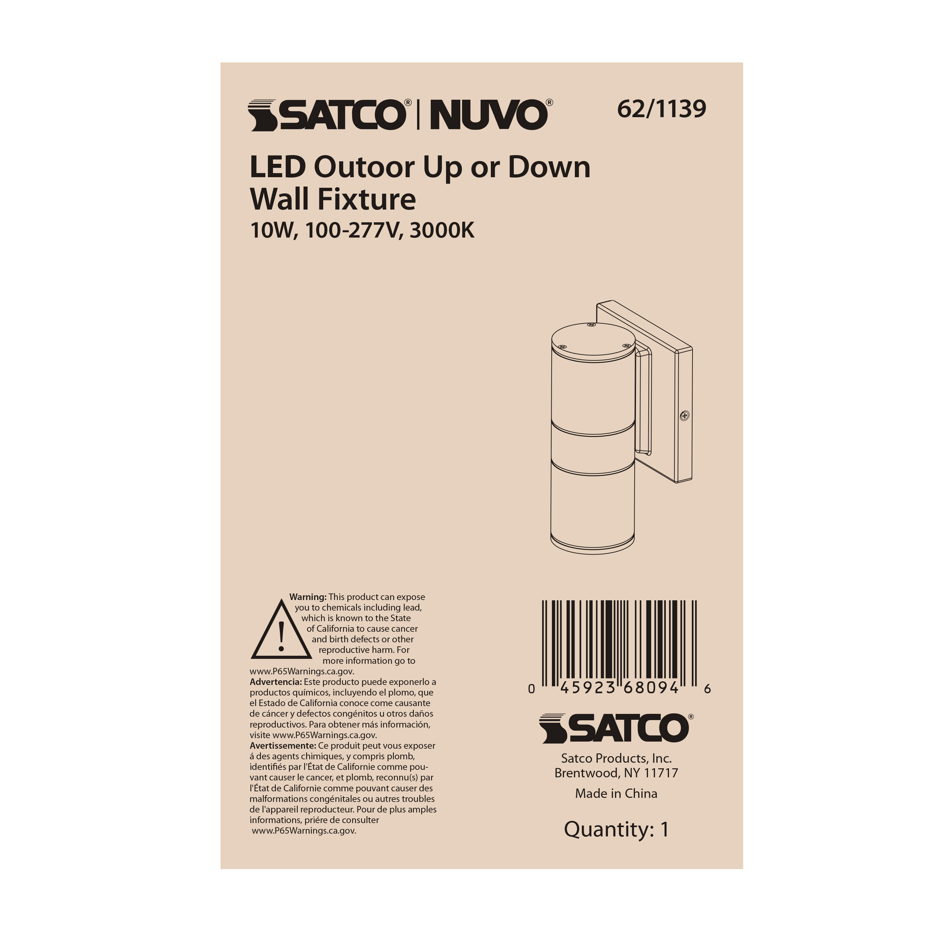1 LT LED SM UP OR DOWN SCONCE - 62-1139