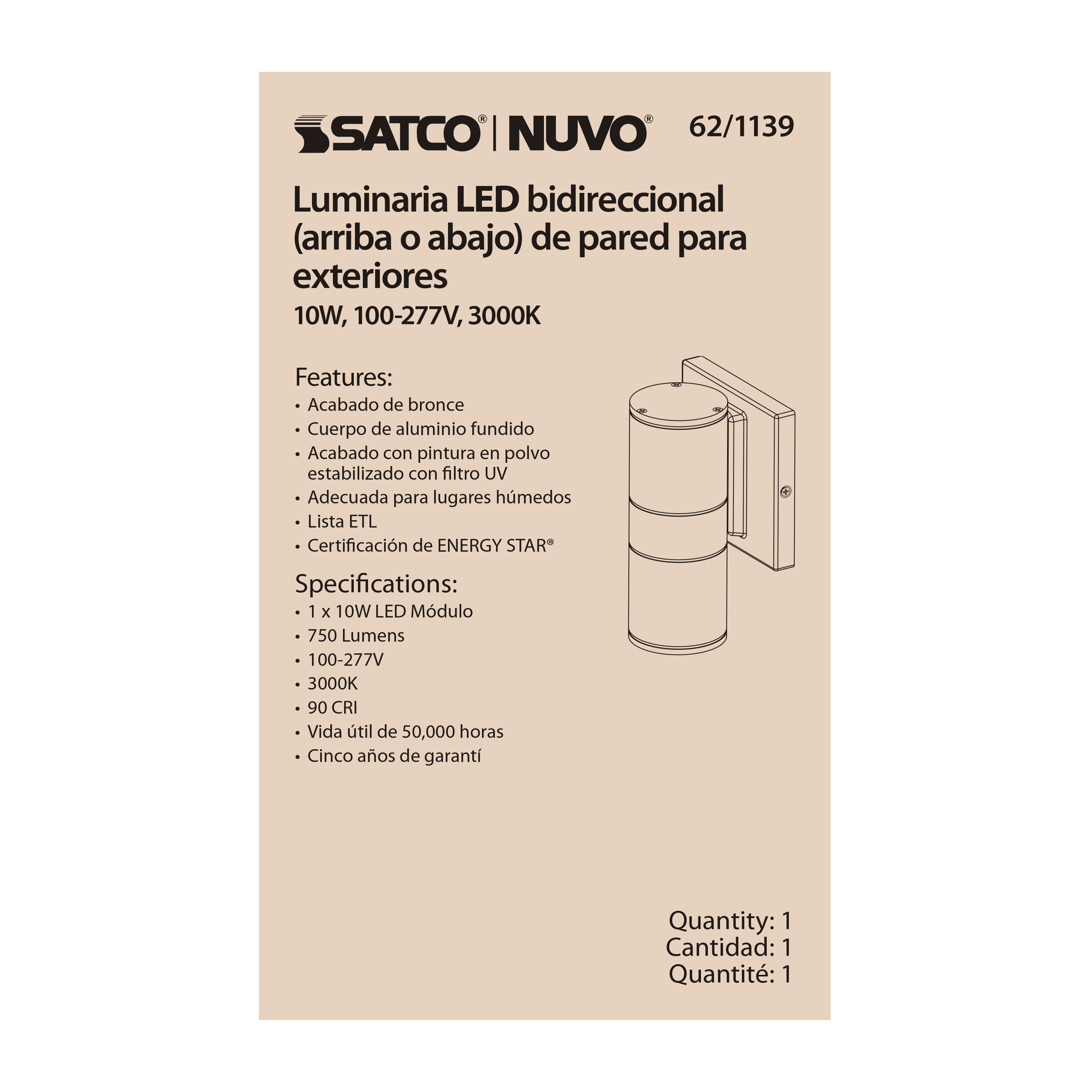 1 LT LED SM UP OR DOWN SCONCE - 62-1139