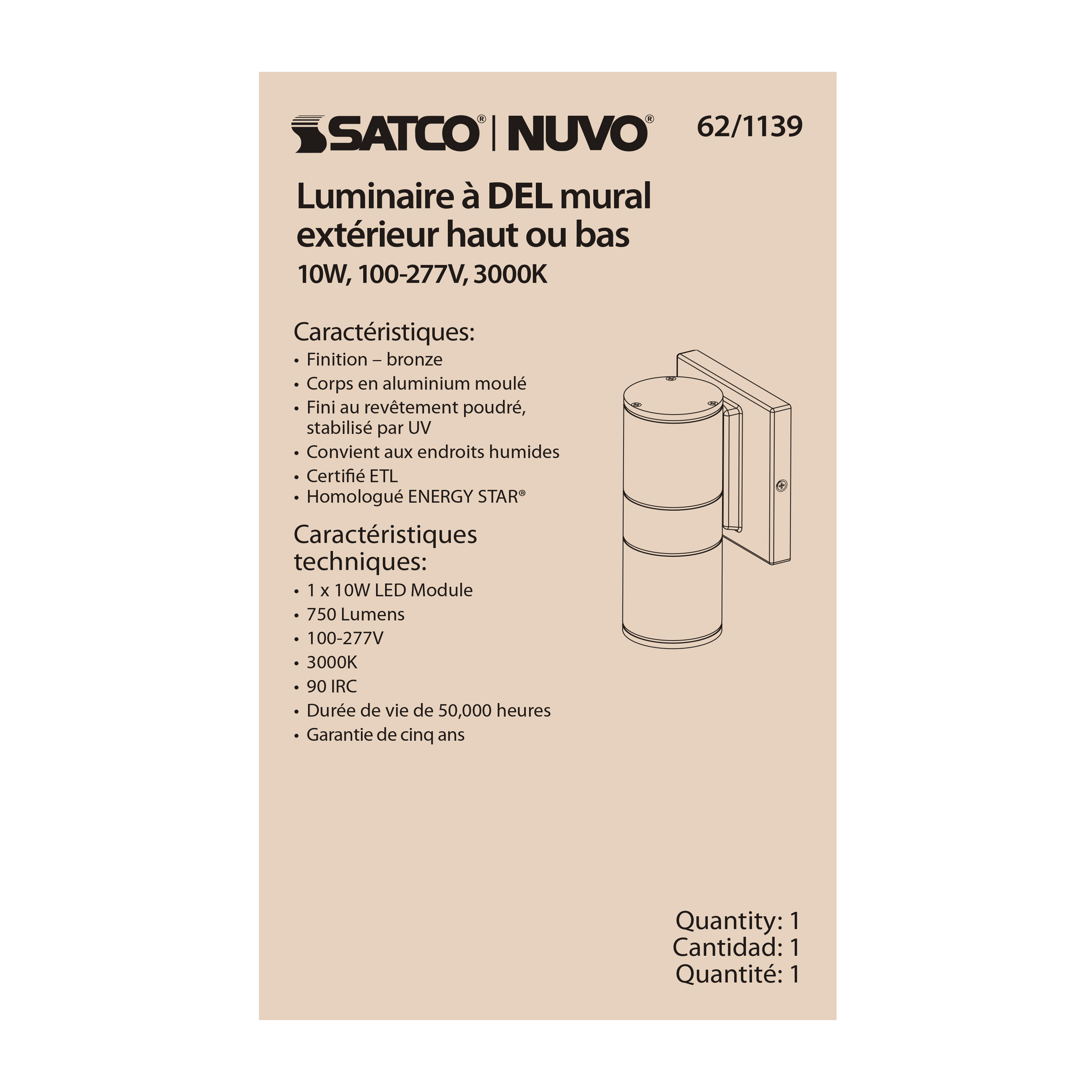 1 LT LED SM UP OR DOWN SCONCE - 62-1139