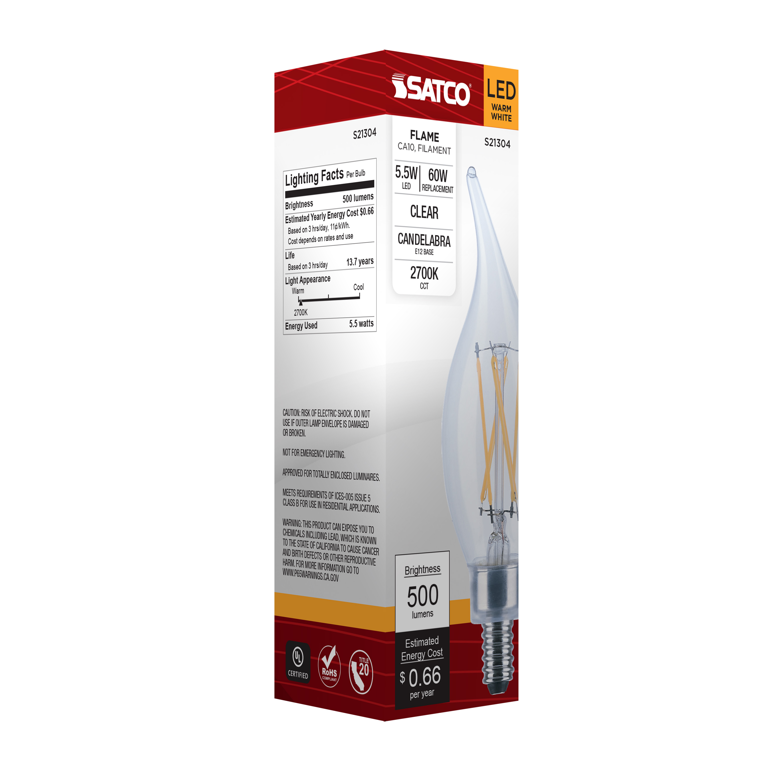 S21304 5.5CA10/LED/927/CL/120V/E12