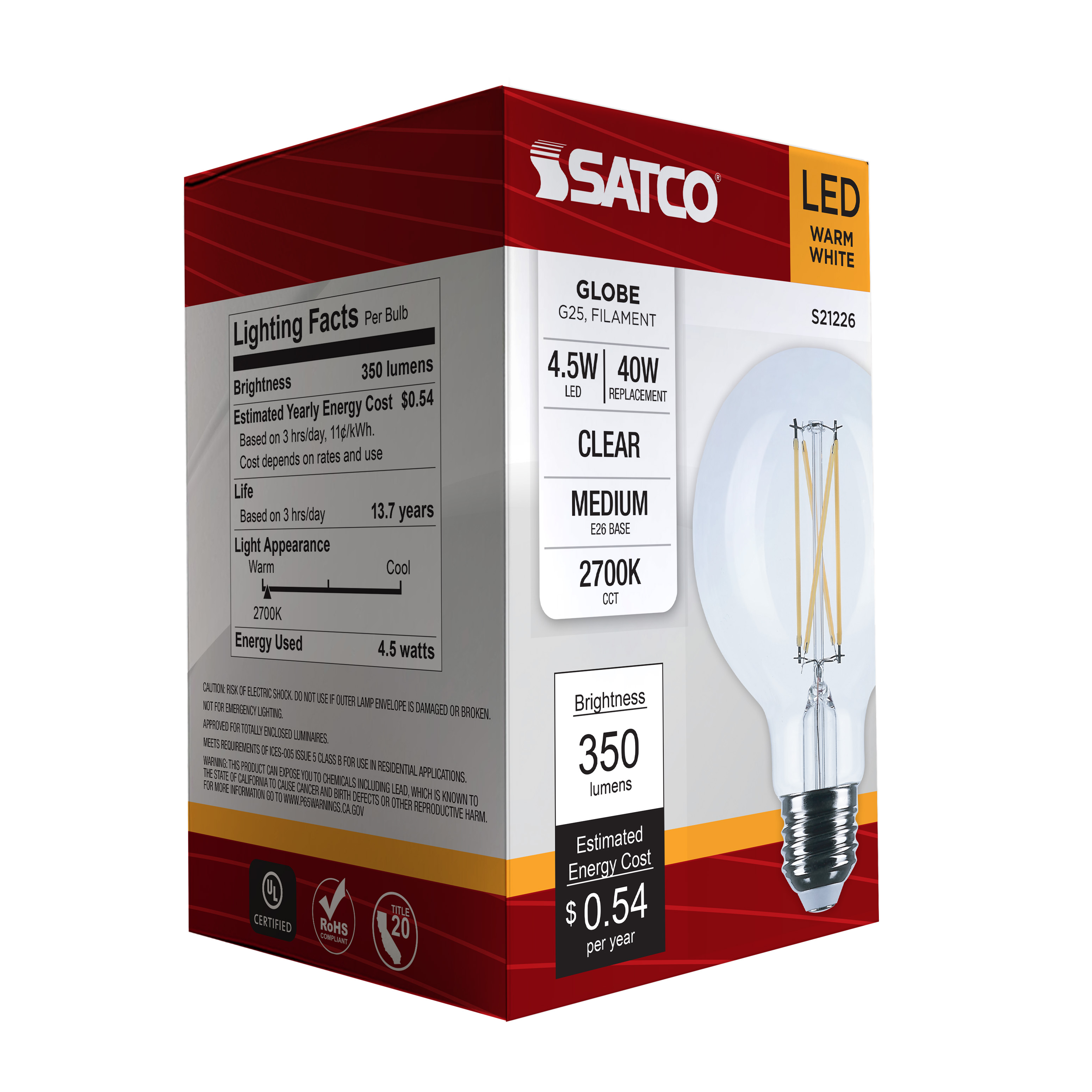 S21226 4.5G25/LED/CL/927/120V