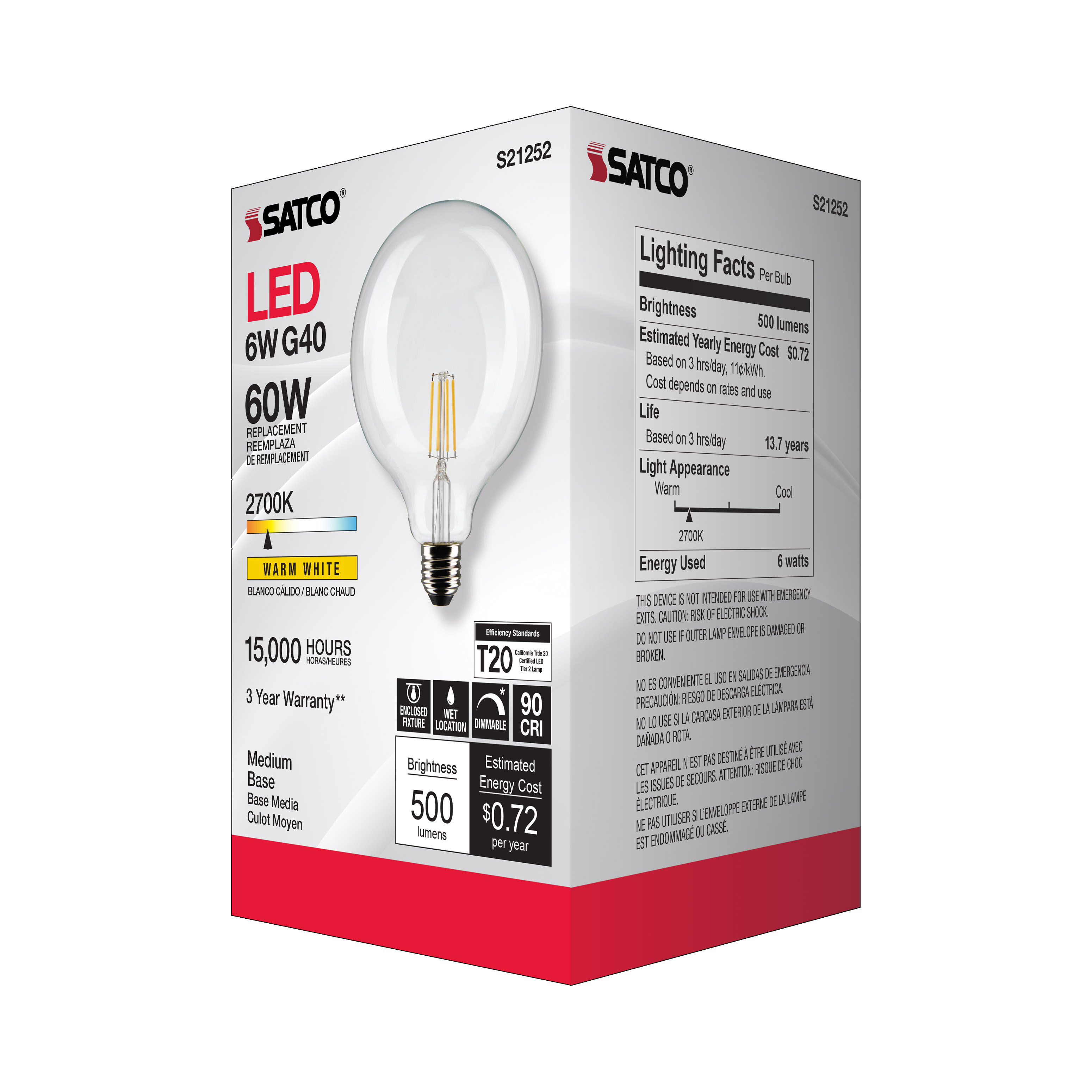 S21252 6G40/CL/LED/E26/927/120V