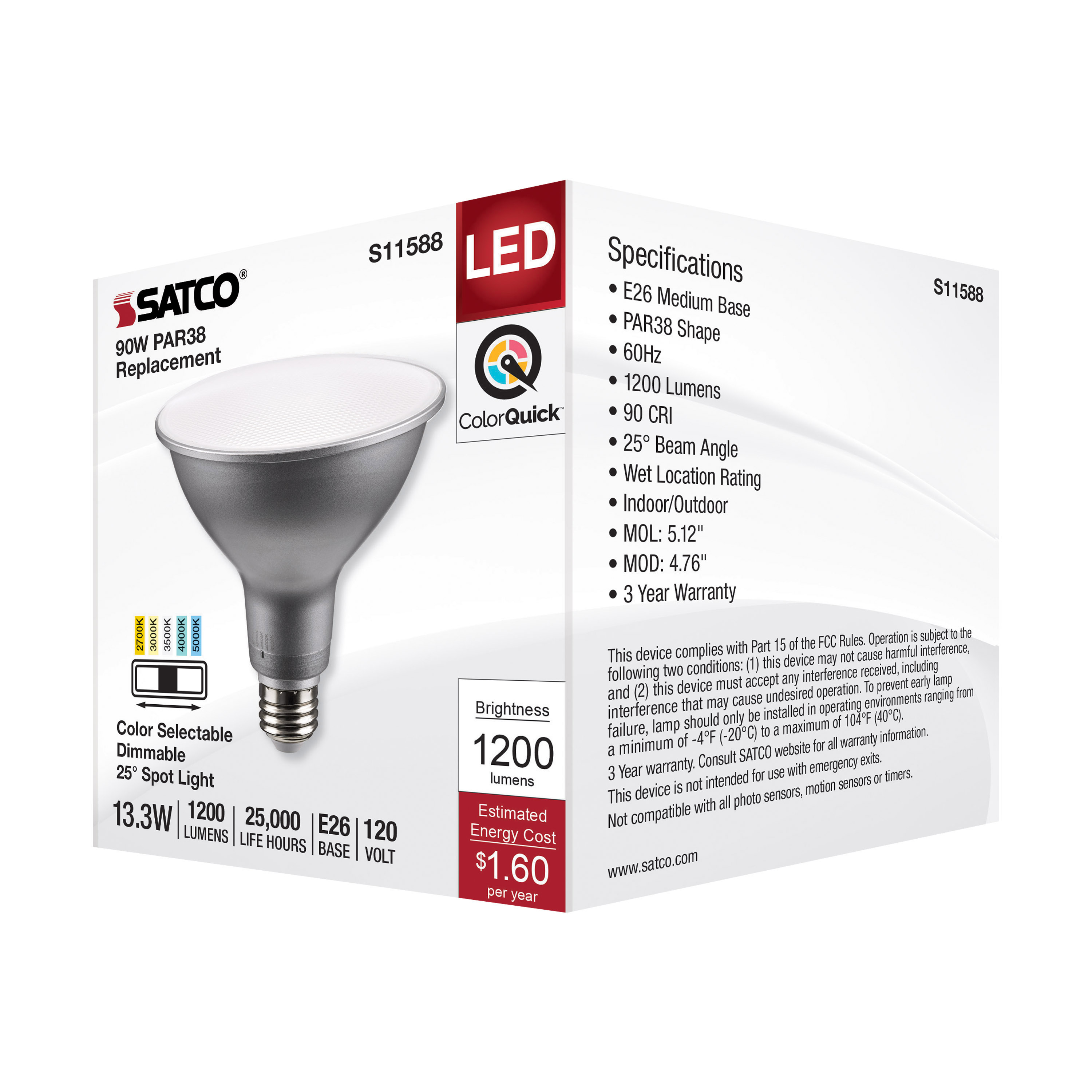 S11588 13.3PAR38/LED/5CCT/SP/120V