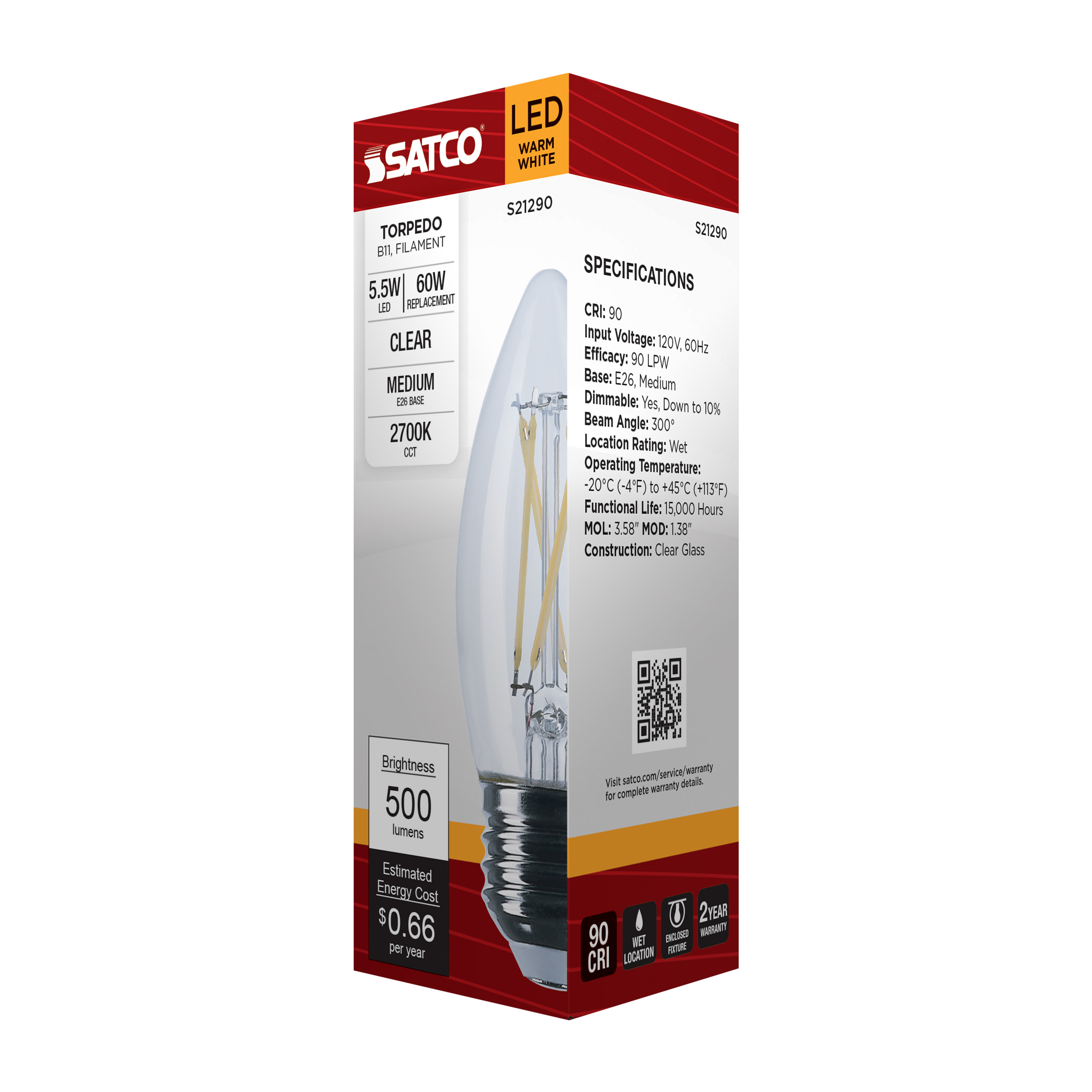 S21290 5.5B11/LED/927/CL/120V/E26