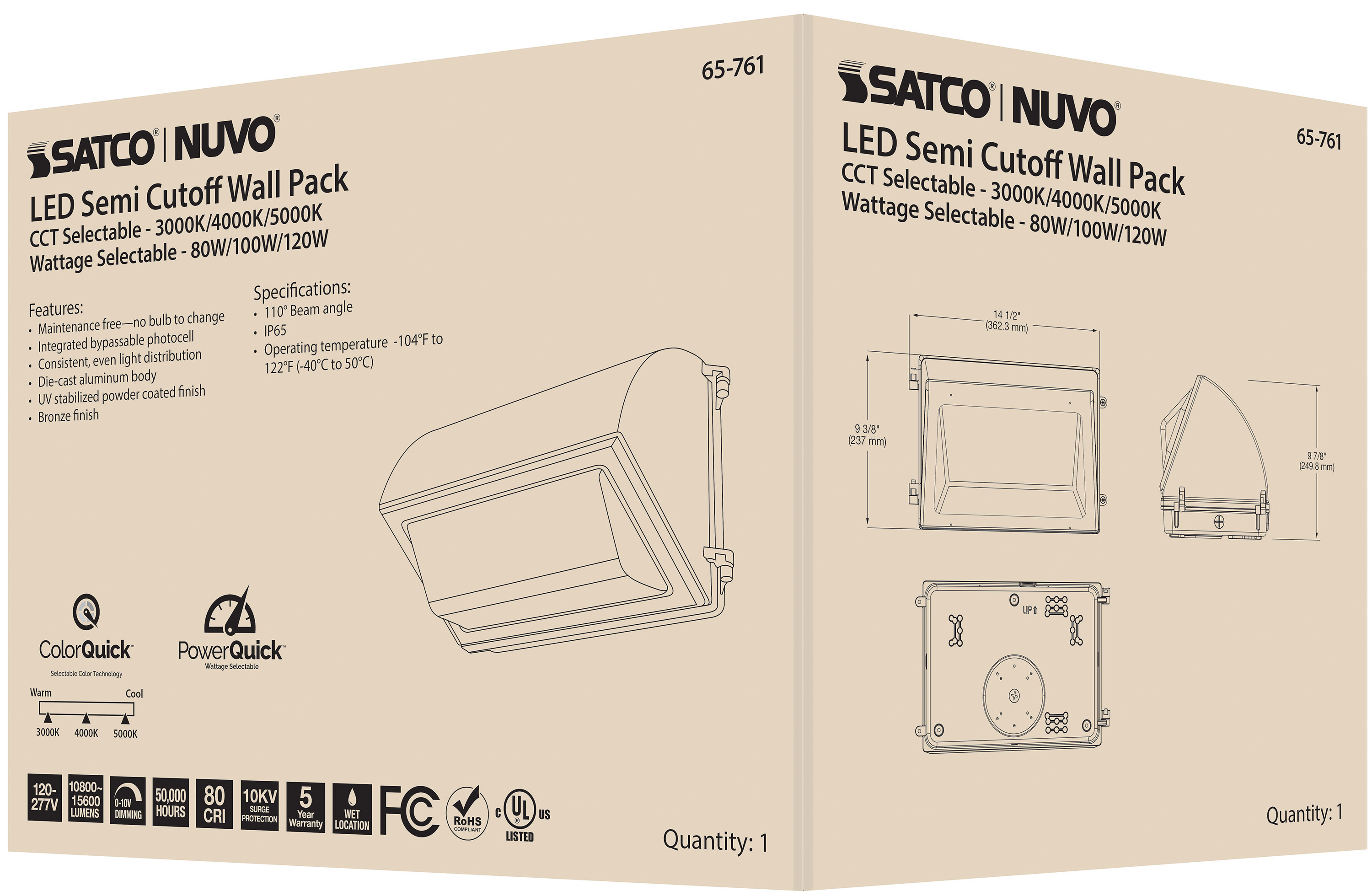 65-761 LED CUTOFF WALL PACK CCT&WATT