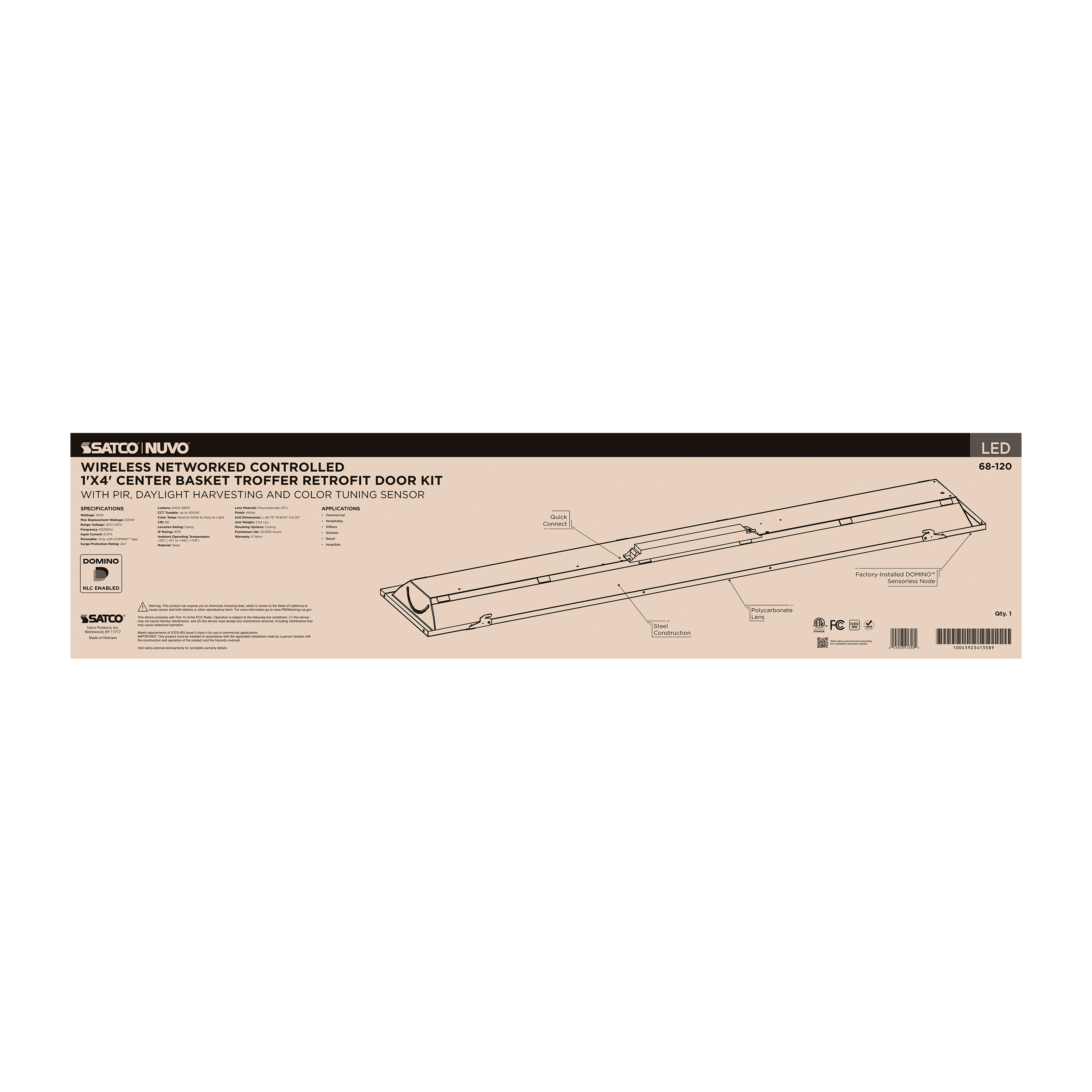 DOMINO 1X4 TROFFER RETRO KIT - 68-120