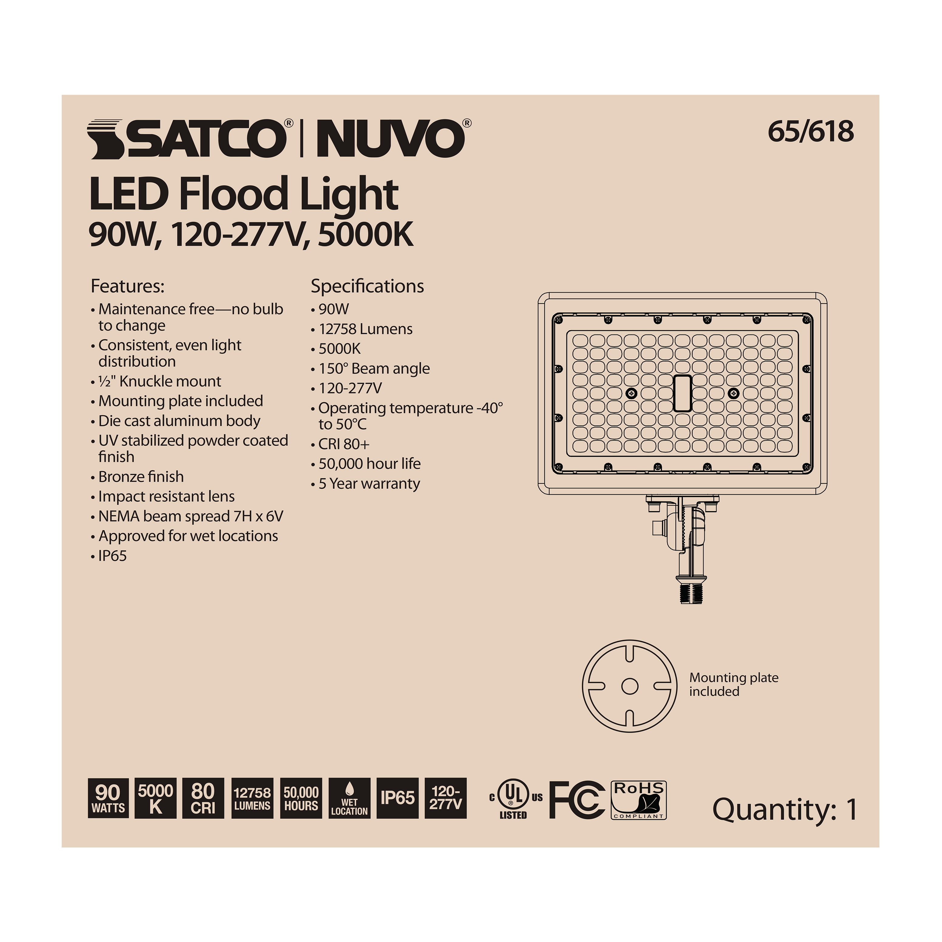 LED FLOOD 90W 5000K - 65-618