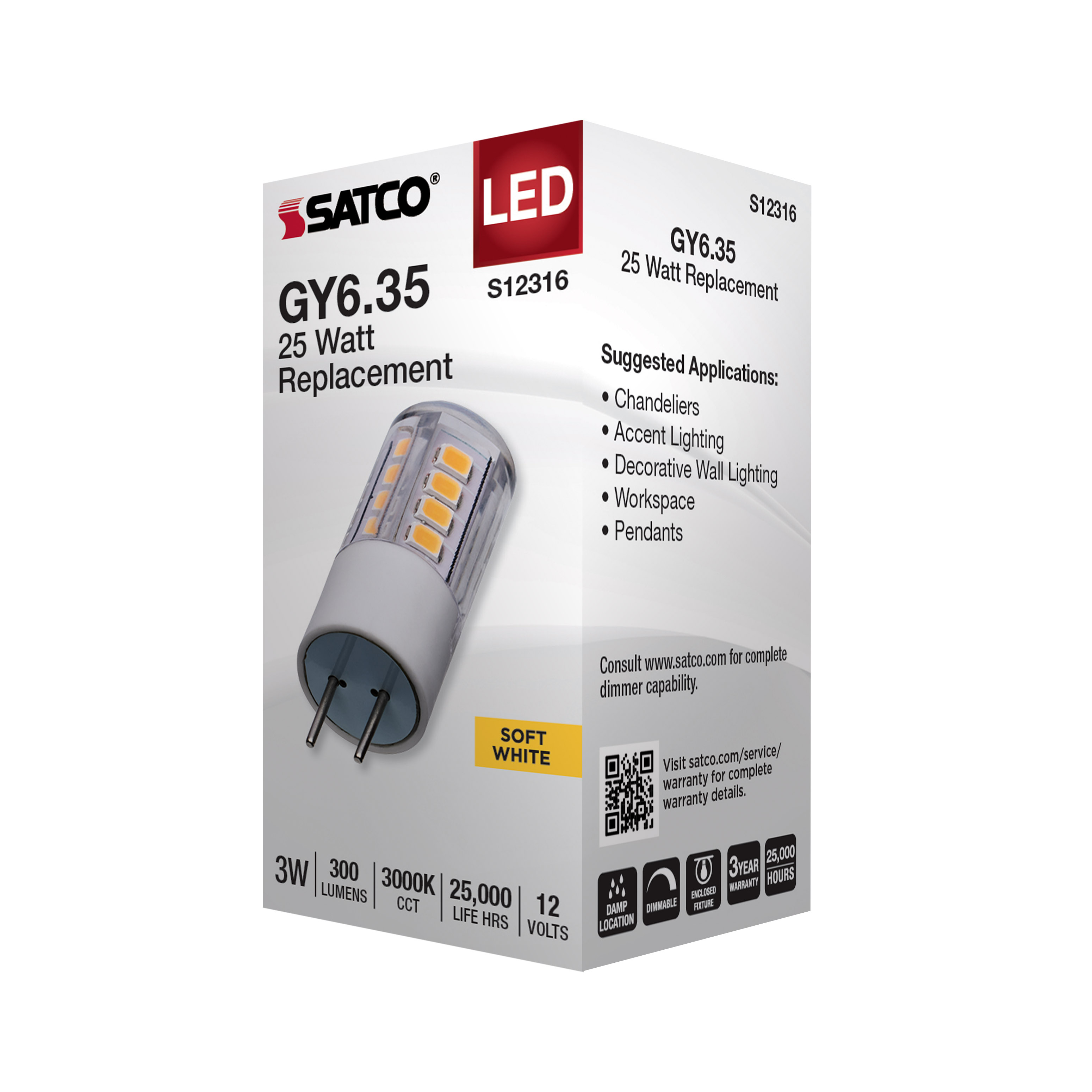 S12316 3W/LED/GY6.35/CL/830/12V