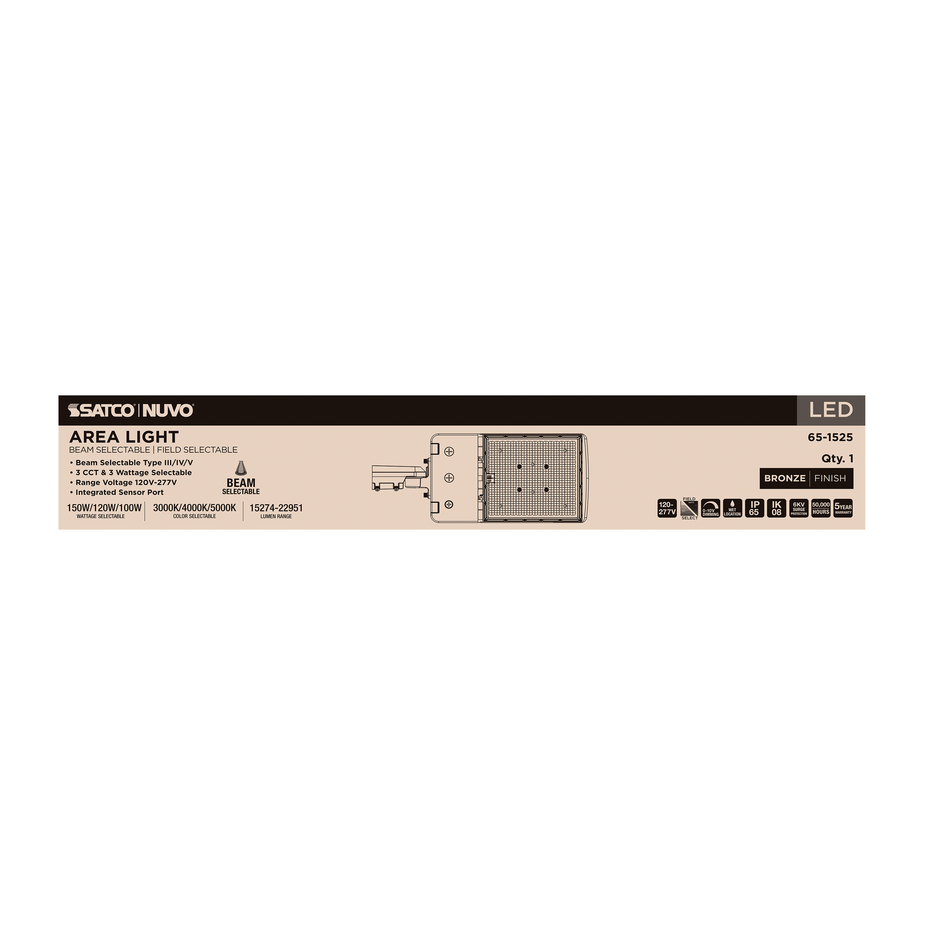 65-1525 LED AREA LIGHT BRONZE 120-277V