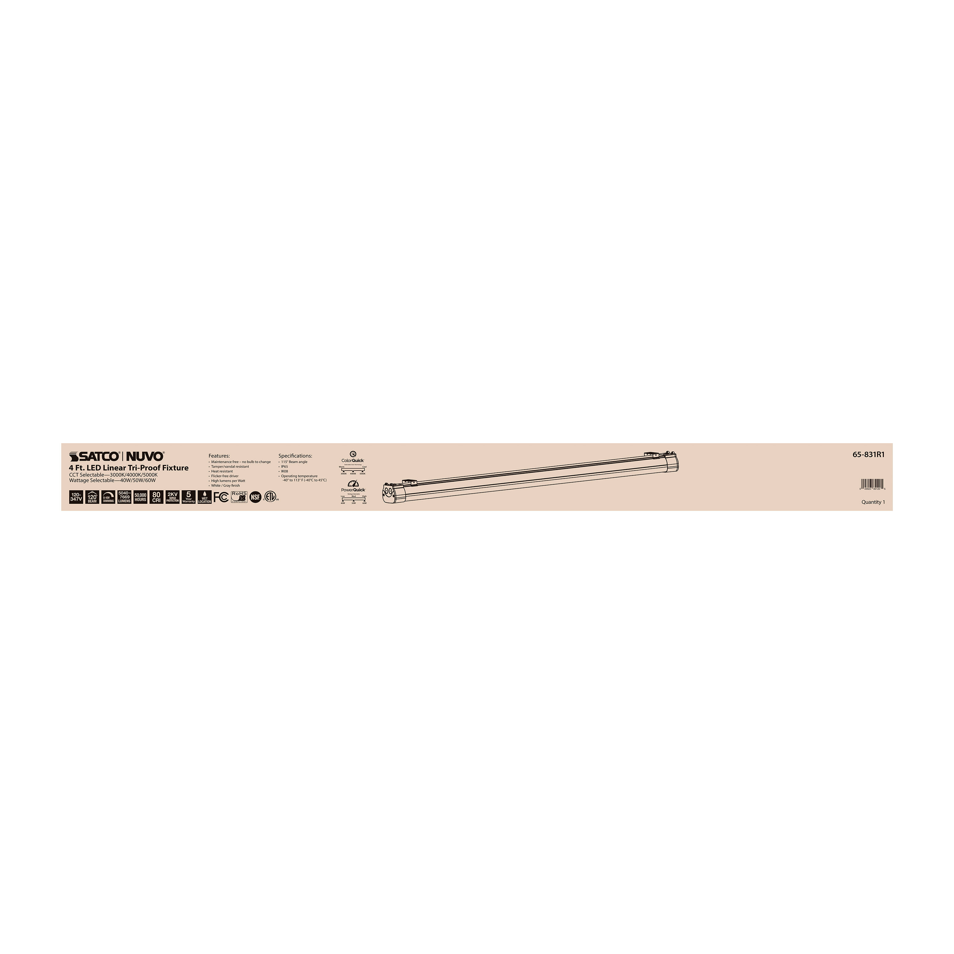 65-831R1 4' LED TRI-PROOF LINEAR