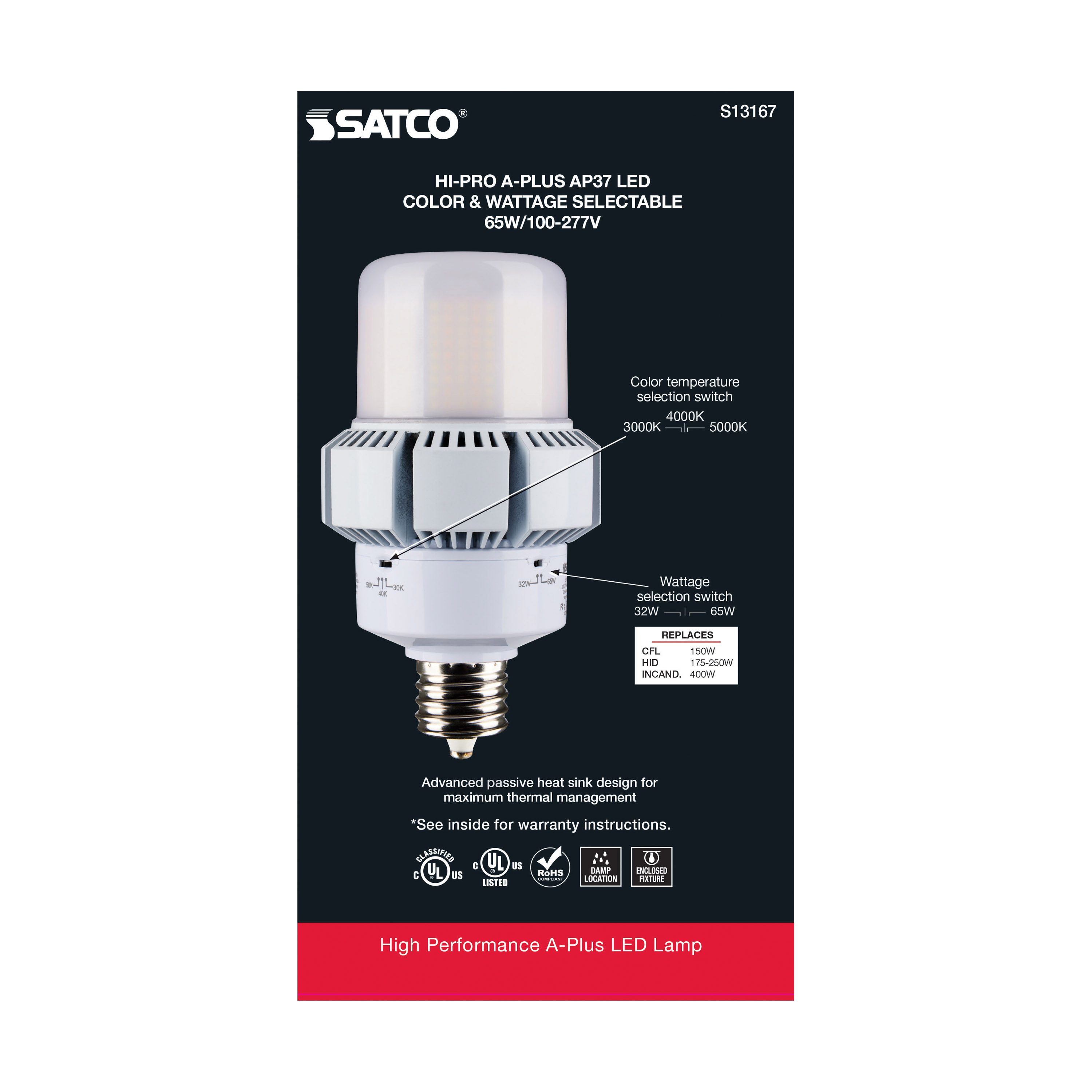 S13167 65W/AP37/LED/CCT/100-277V/EX39