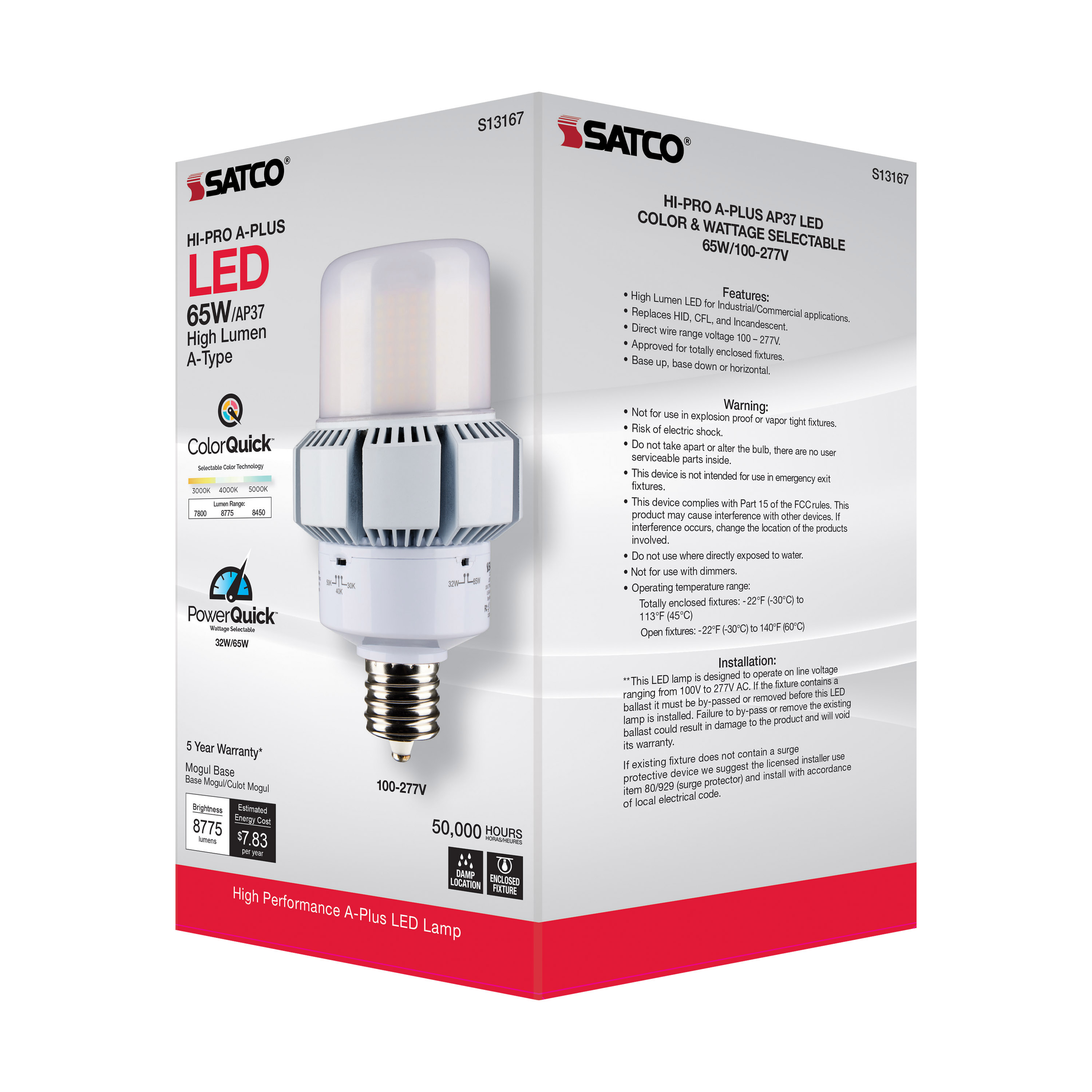 S13167 65W/AP37/LED/CCT/100-277V/EX39
