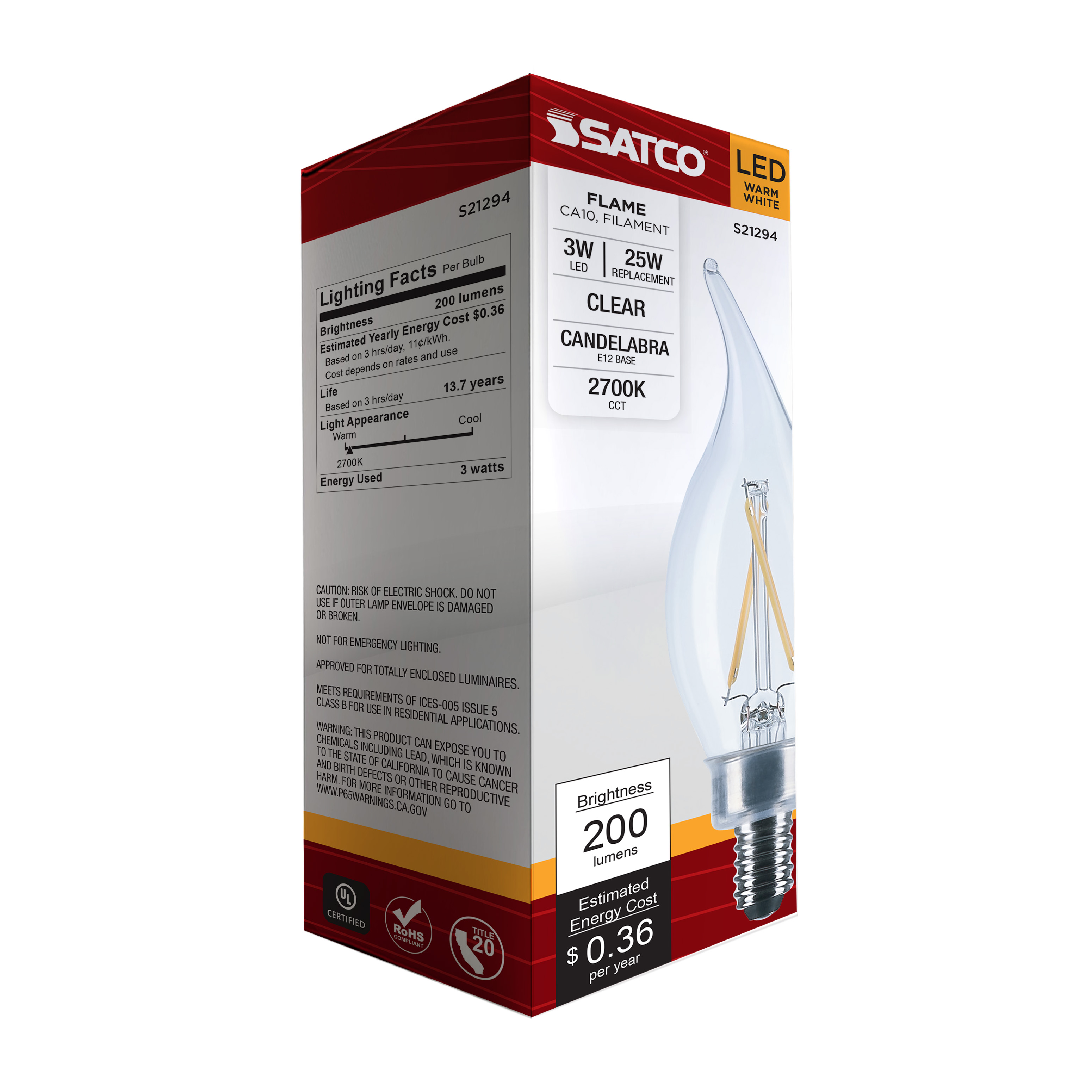 S21294 3CA10/LED/927/CL/120V/E12
