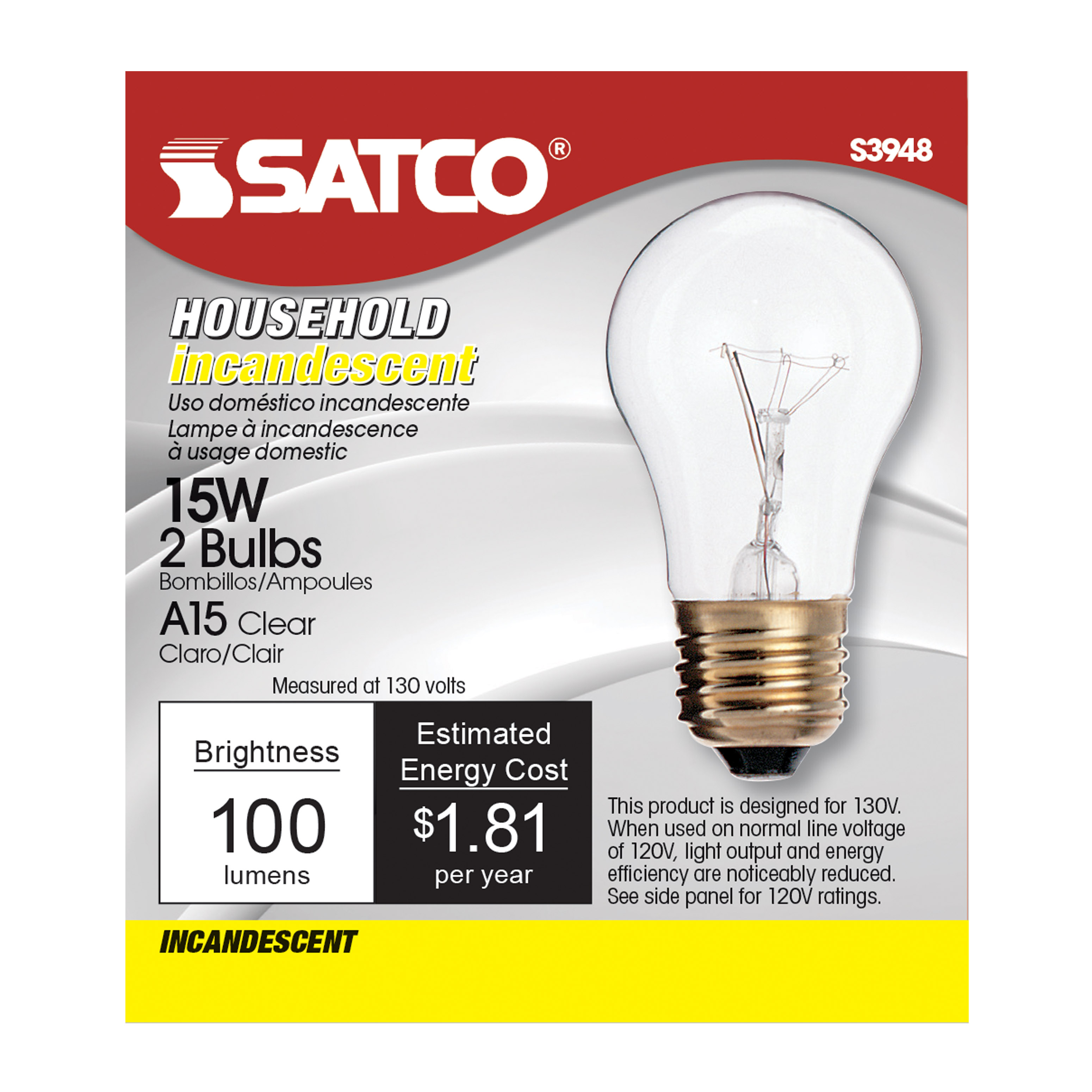 S3948 15W A-15 CLEAR MED BASE