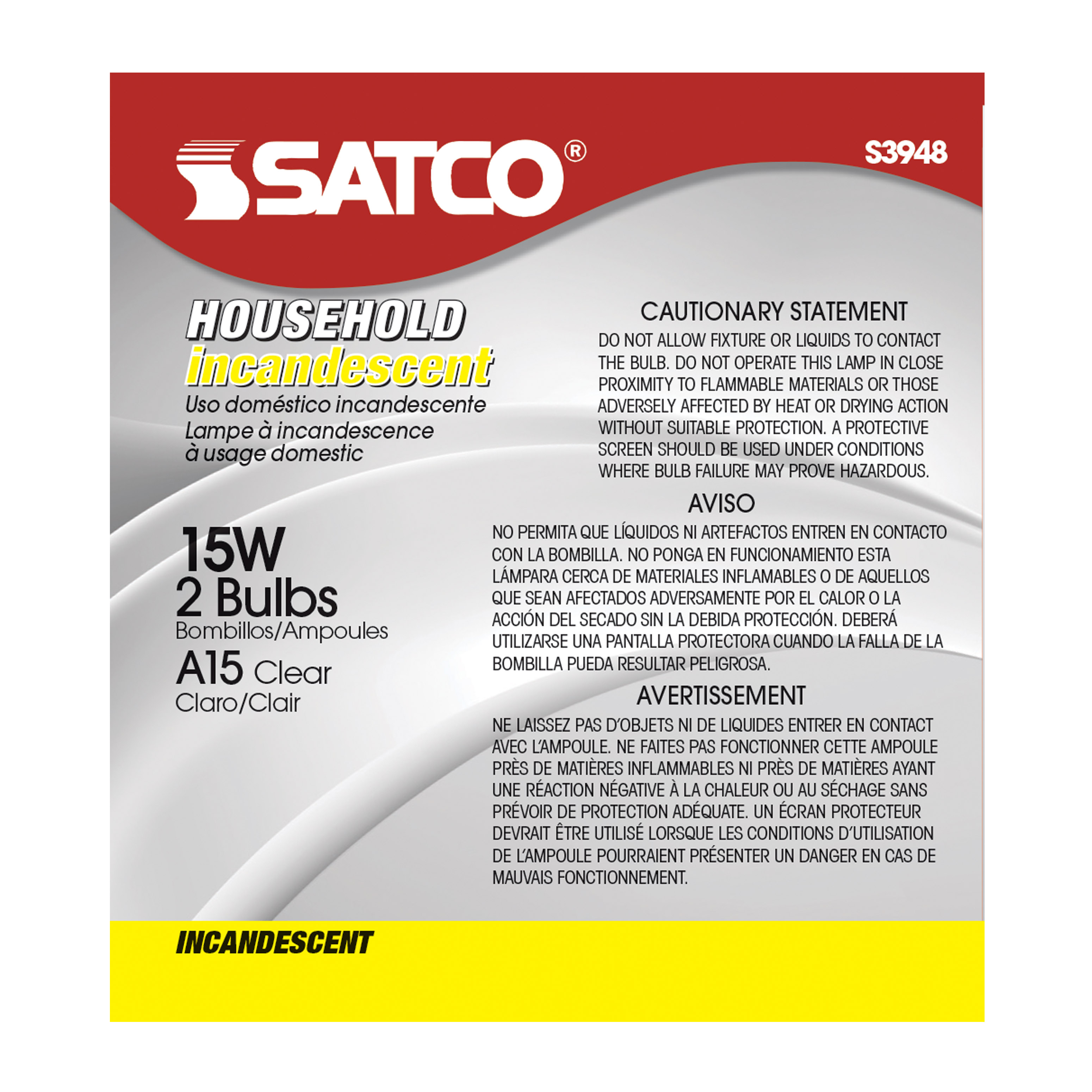 S3948 15W A-15 CLEAR MED BASE