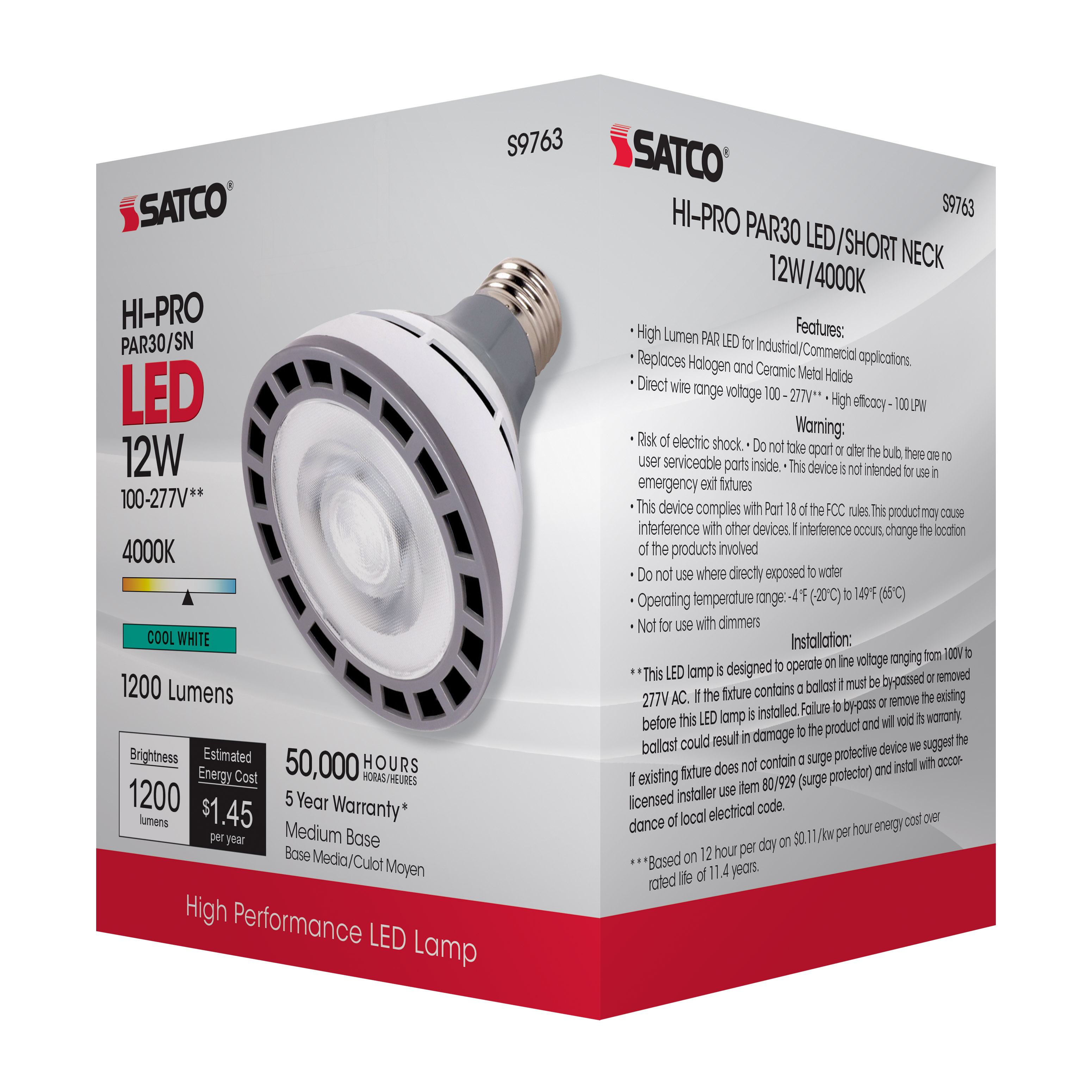 12W/LED/PAR30/SN/4K/100-277V - S9763