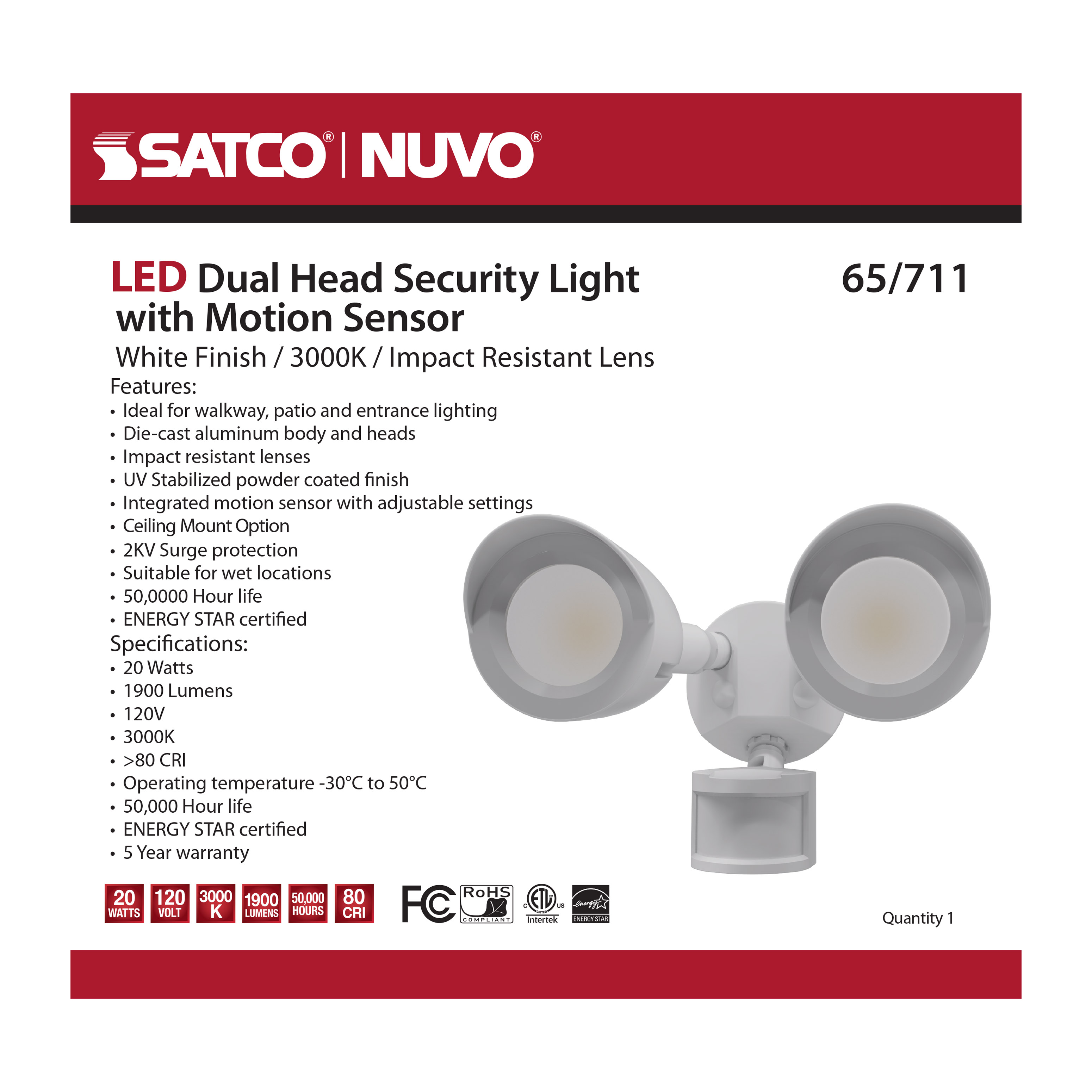 65-711 LED 2 BULLET HEAD SECURITY LGT