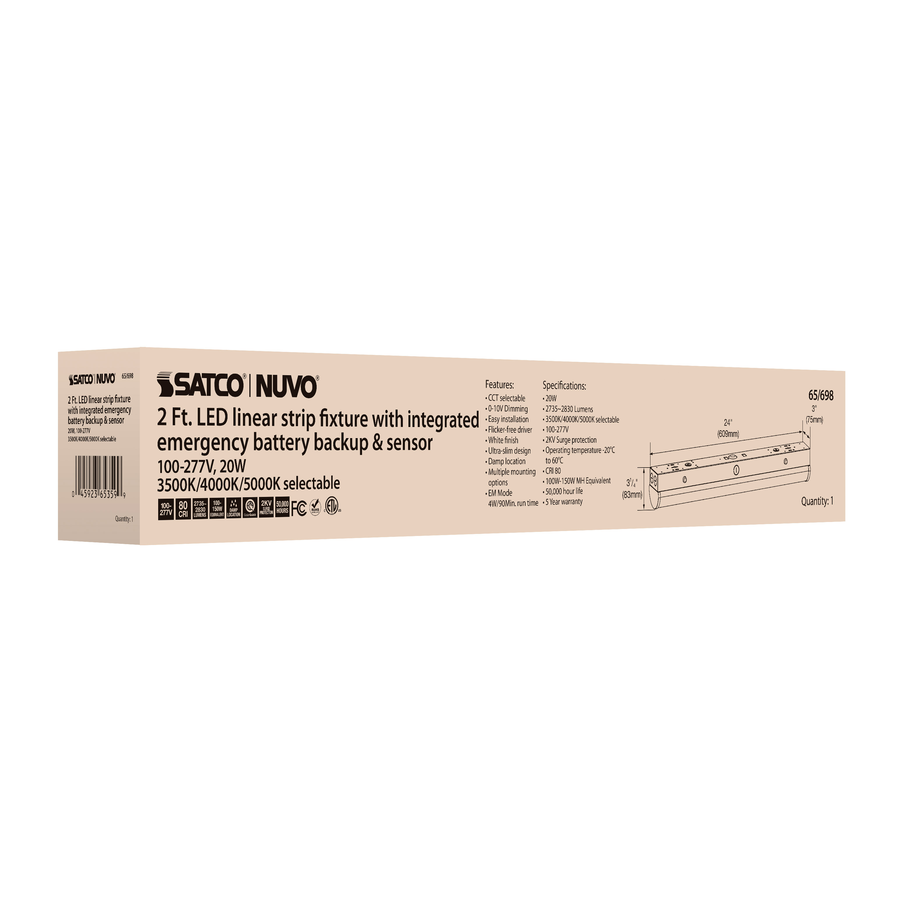 2' LINEAR STRIP W/ EM & SENSOR - 65-698