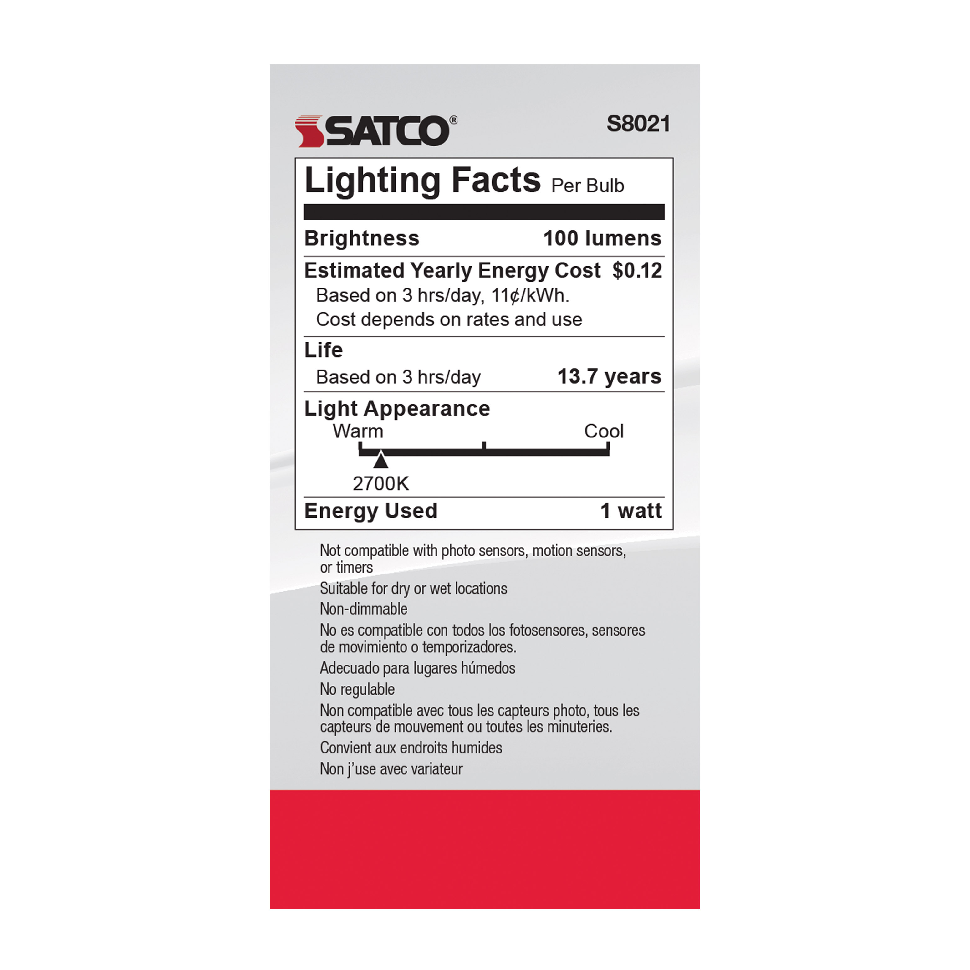 1W/LED/S14/CL/27K/120V/ND/4PK - S8021
