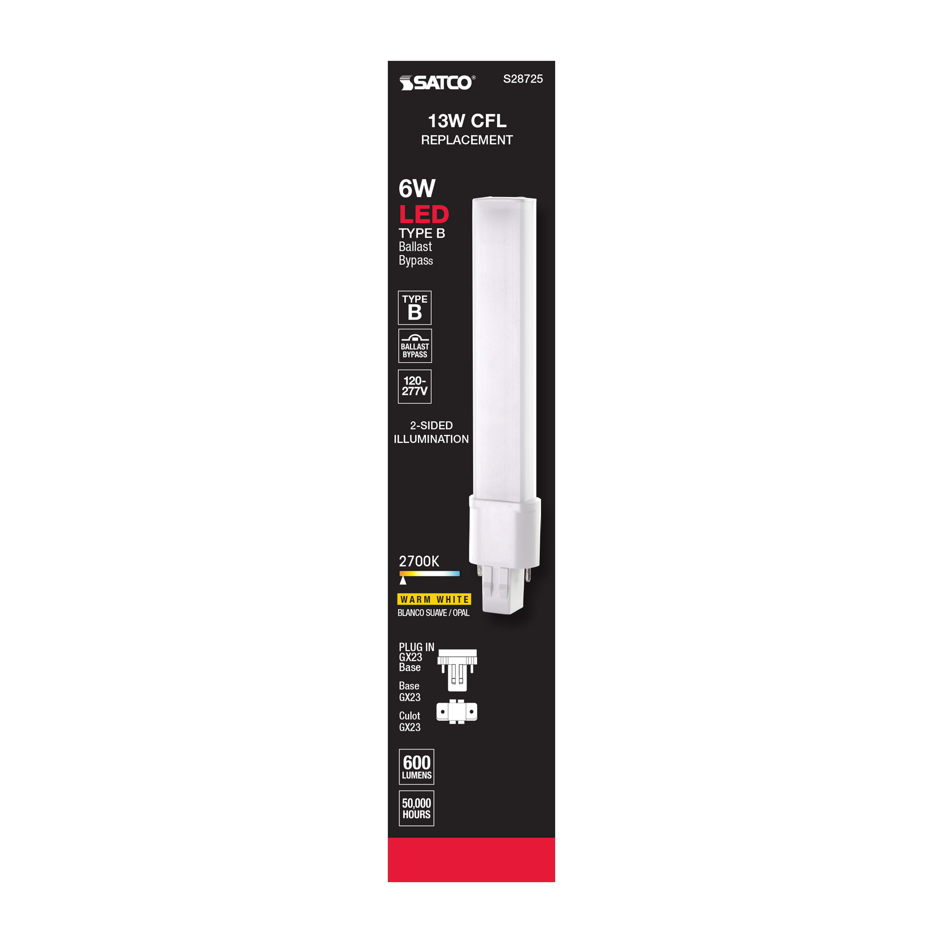 6W/LED/CFL/827/GX23/BP/G2 - S28725