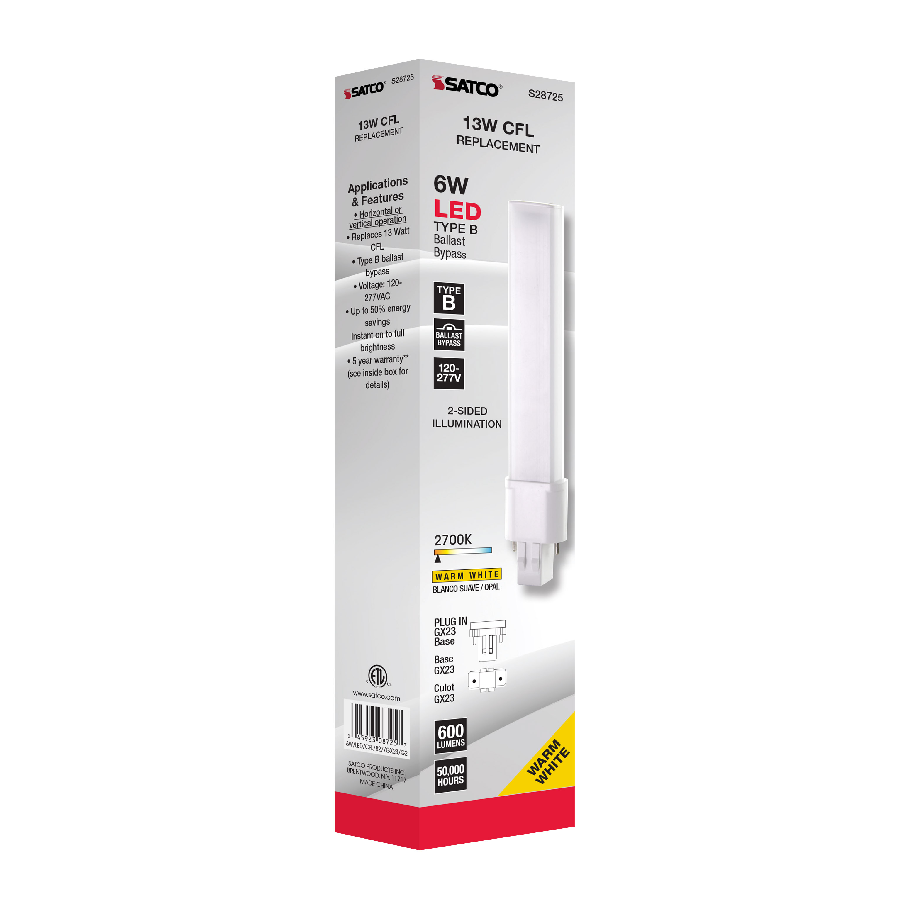 6W/LED/CFL/827/GX23/BP/G2 - S28725