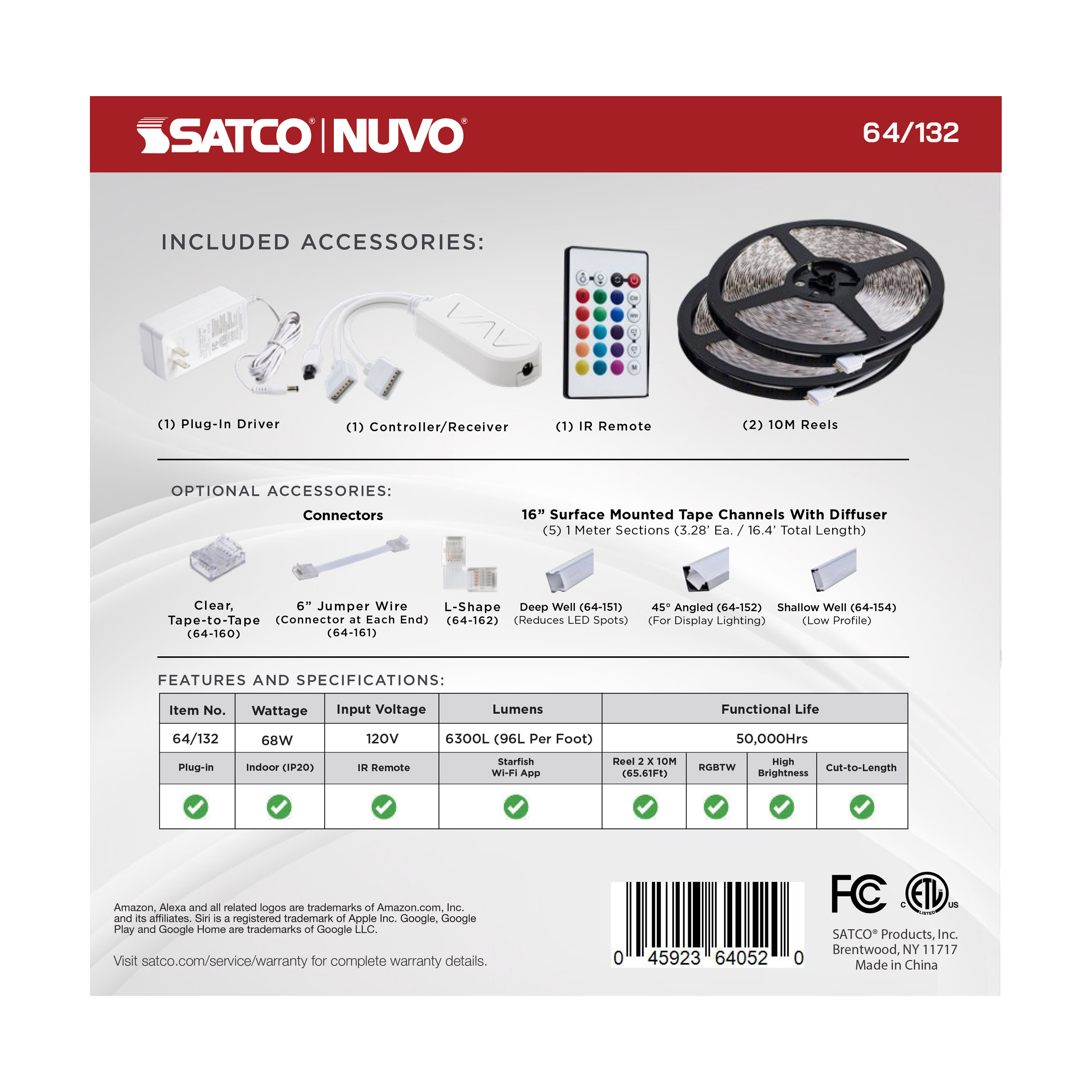TAPE/RGBTW-HO/IP20/PLUG/SF/64' - 64-132