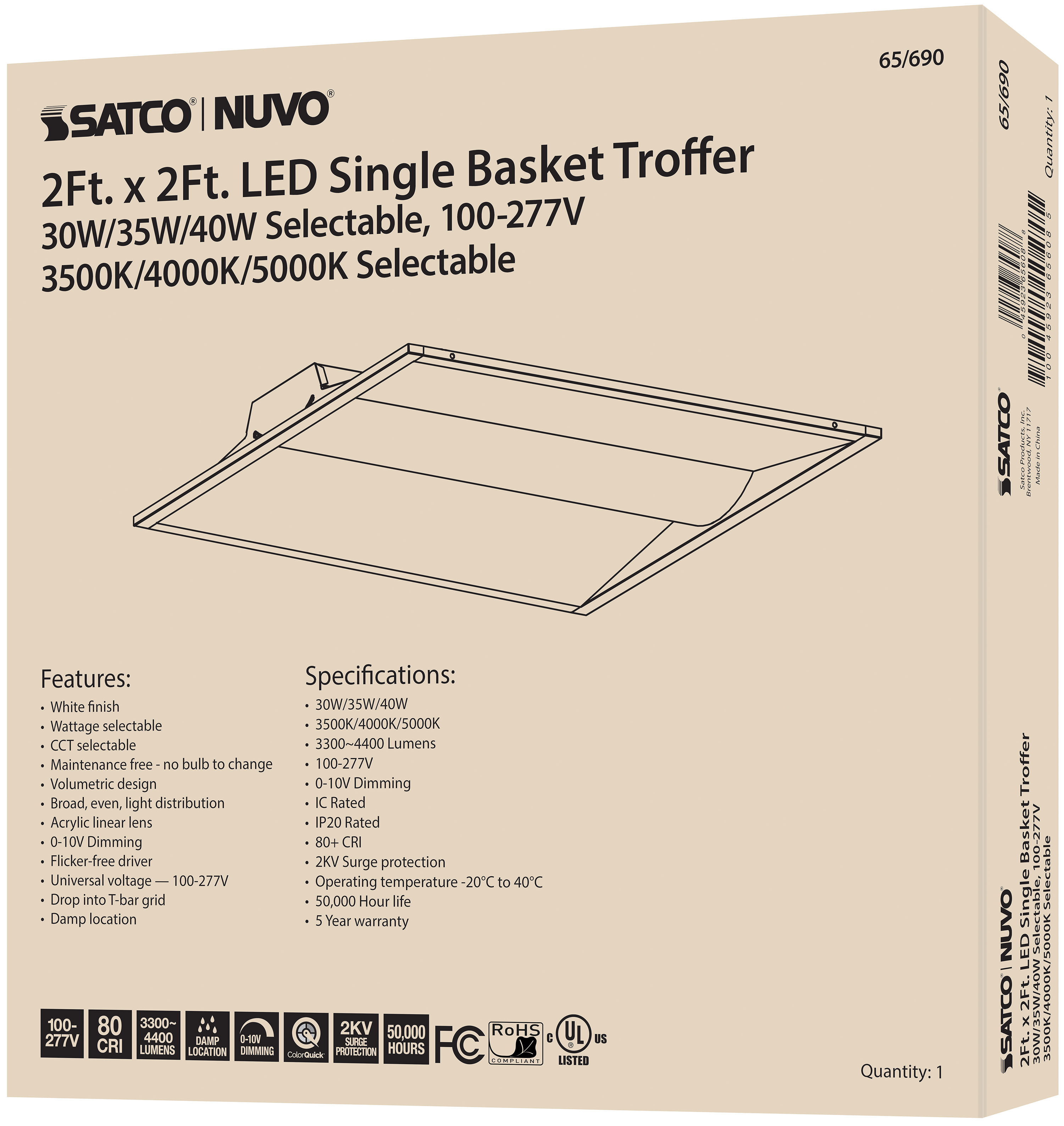 65-690 2X2 SINGLE BASKET TROFFER