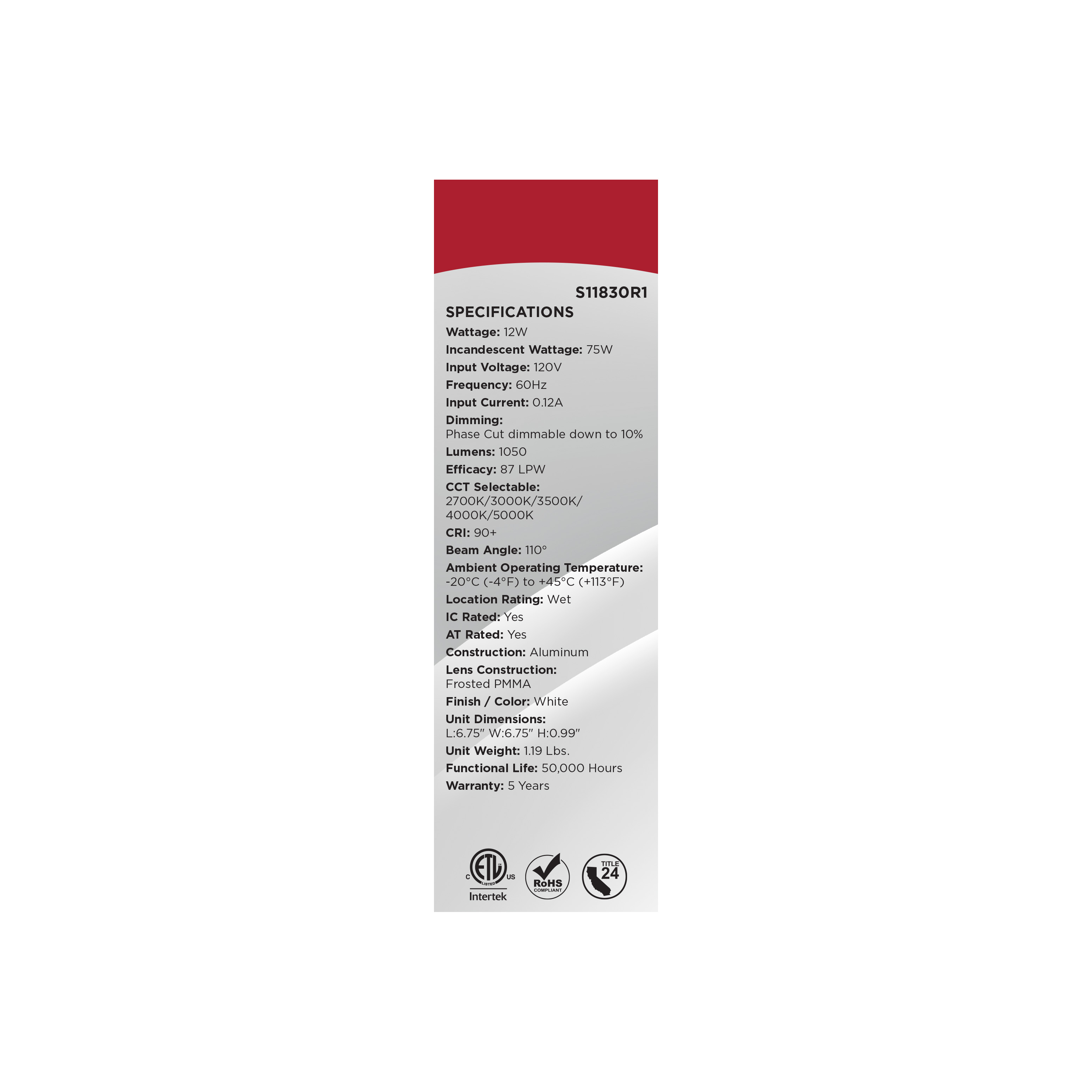 12WLED/DW/EL/6/CCT-SEL/SQ/RD - S11830R1