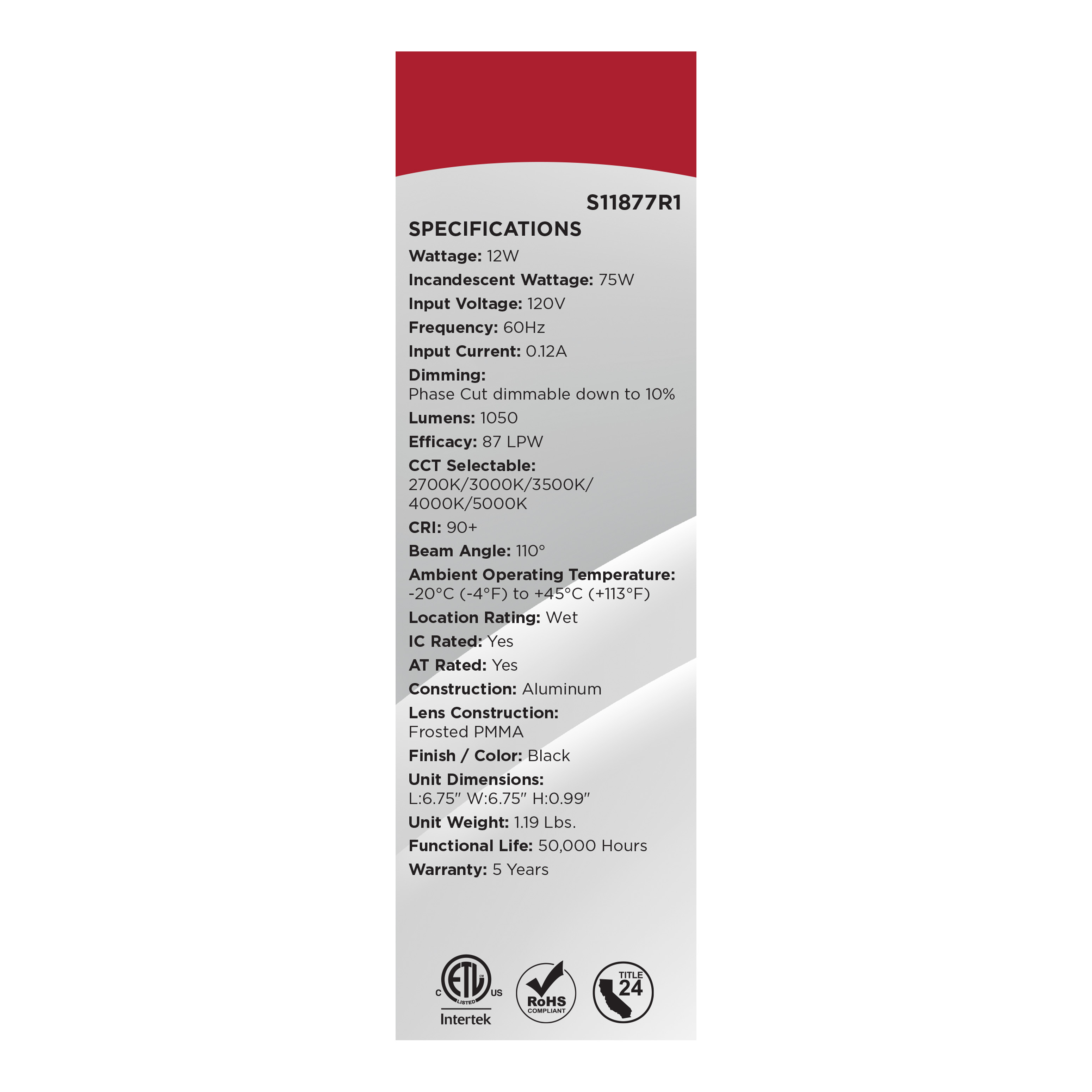 12WLED/DW/6/CCT-SEL/SQ/RD/BK - S11877R1